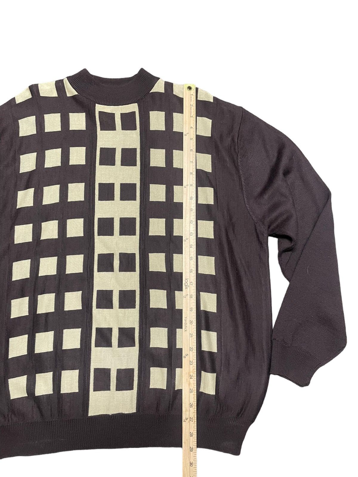 Vintage VTG Brown Checkered Wool Sweater Size US XXL / EU 58 / 5 - 2 Thumbnail