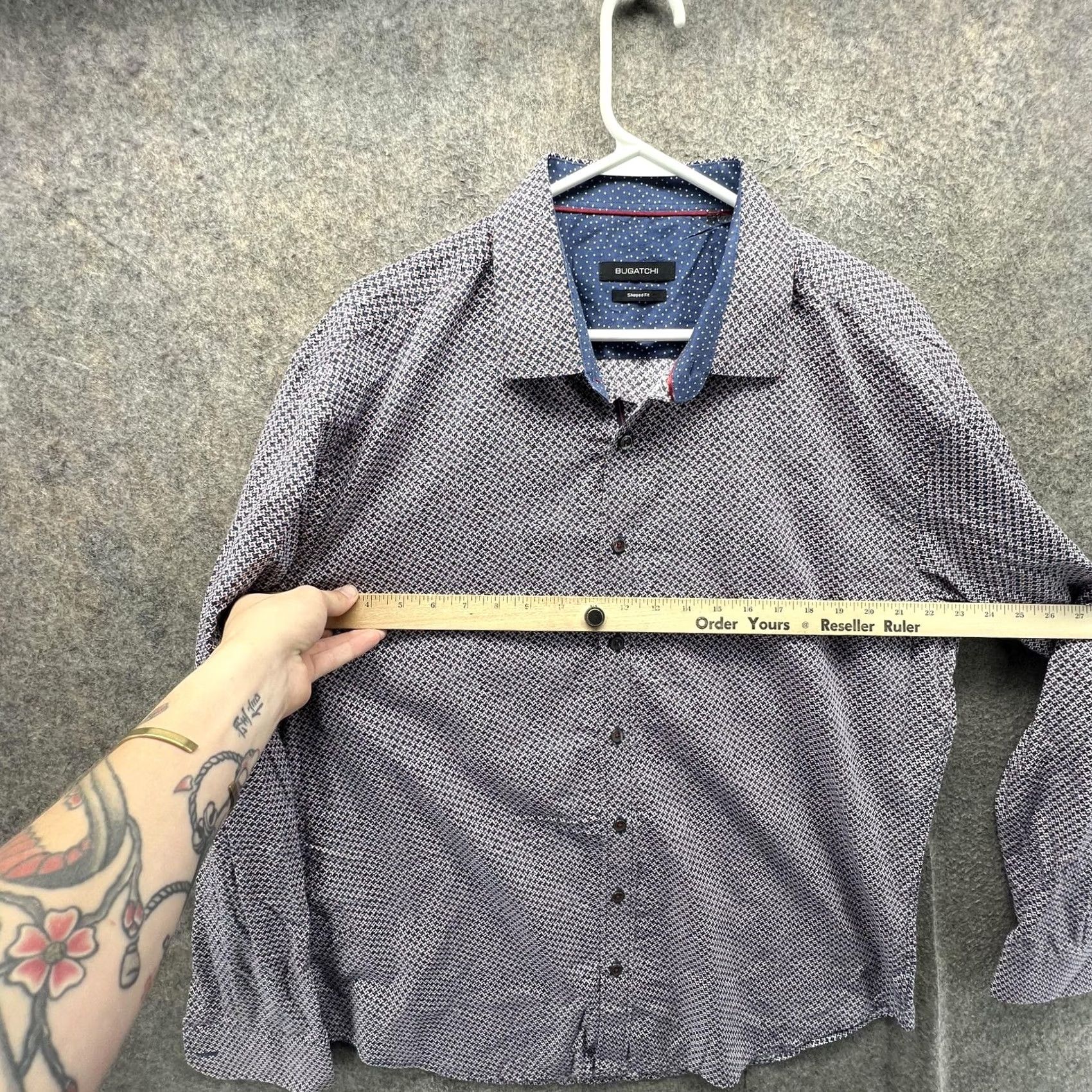 BUGATCHI Bugatchi Shirt Mens Large Blue Geometric Long Sleeve Button Front Casual Woven Size US L / EU 52-54 / 3 - 6 Thumbnail