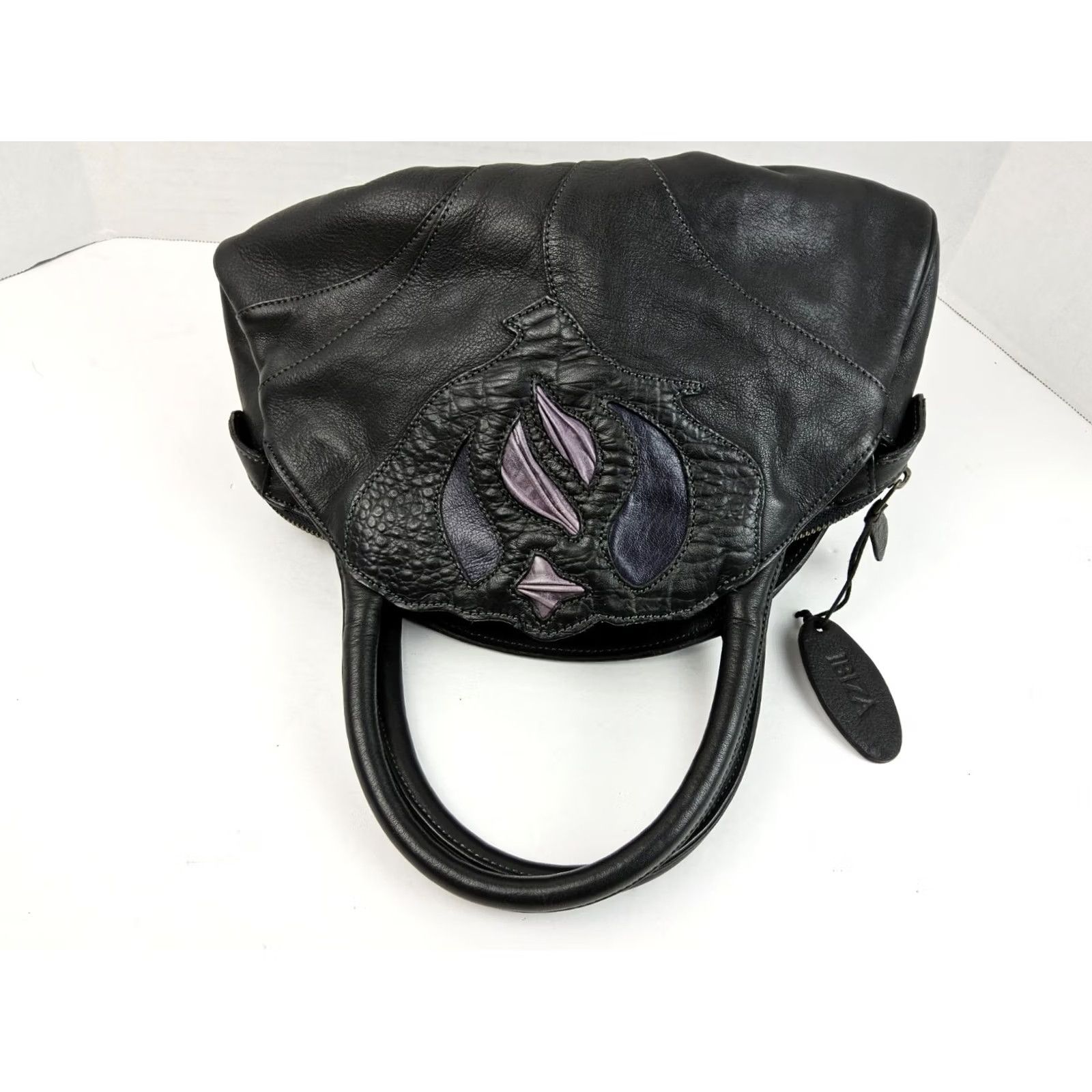 Vintage Ibiza Leather Satchel Handbag Purse Black Satchel/Top Handle Bag Womens Leather Black 11.5x8x4.5 Size ONE SIZE - 7 Thumbnail