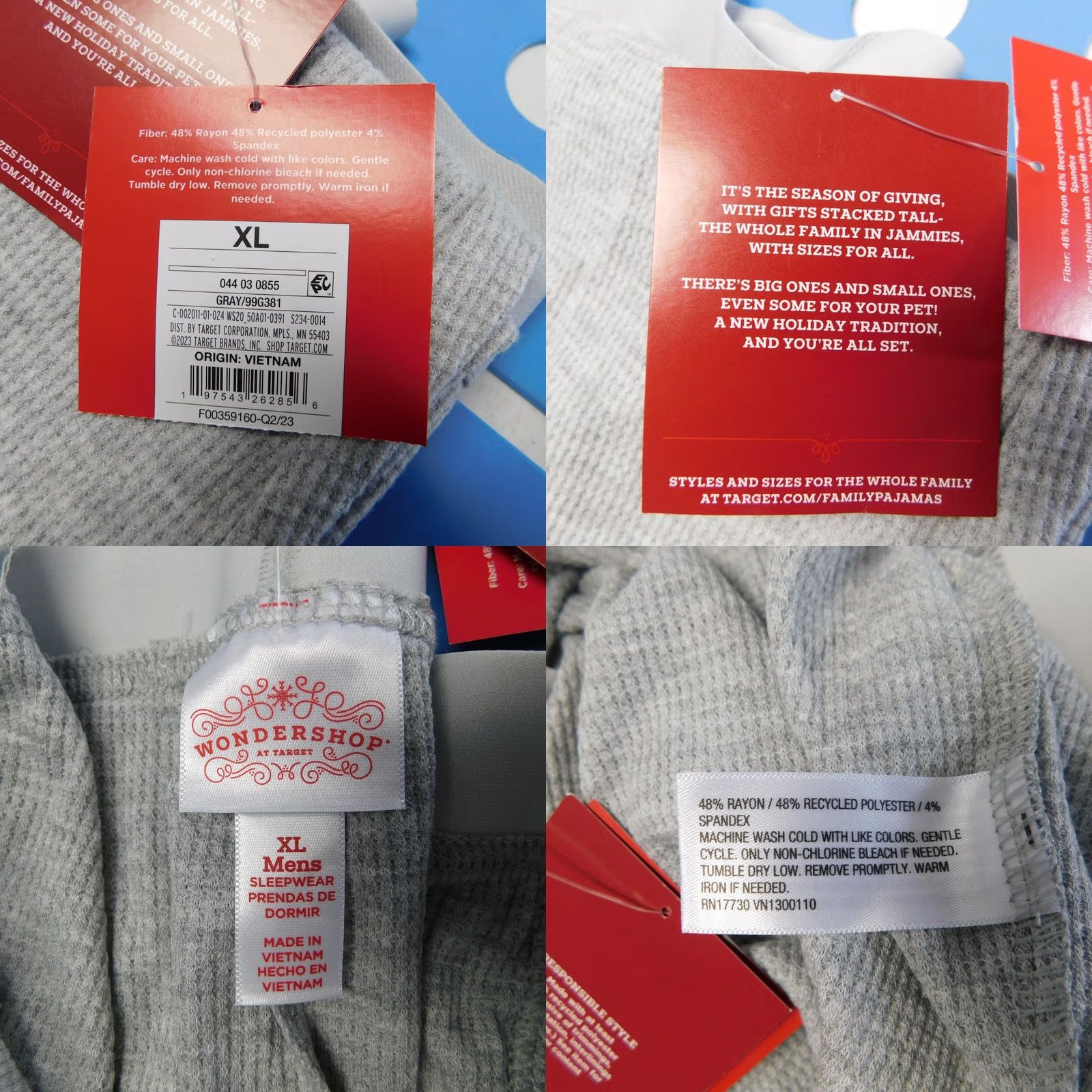 Vintage Wondershop Men's Pajama Pants - XL Gray Thermal Knit Pull On Waist Elastic Ribbed Cuff Holiday Christmas Mens Size US 36 / EU 52 - 8 Thumbnail