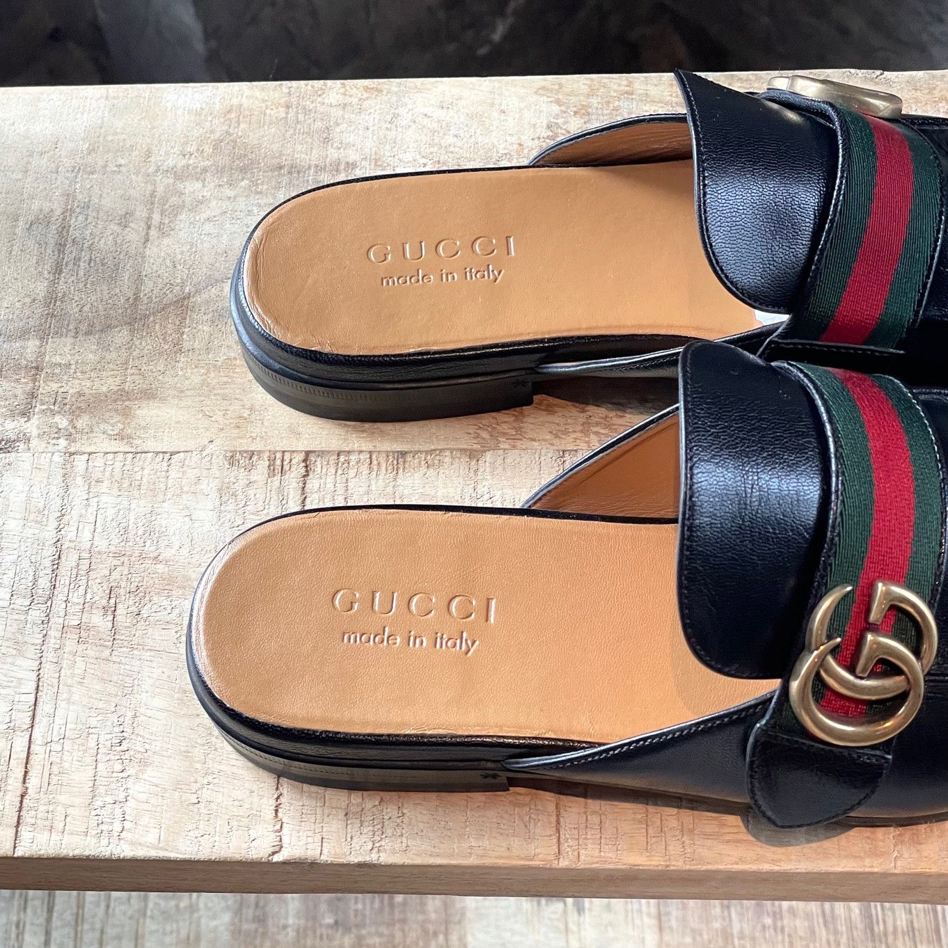 Gucci Gucci Black Leather Marmont GG Web Slippers Loafers Size US 9 / EU 42 - 4 Thumbnail