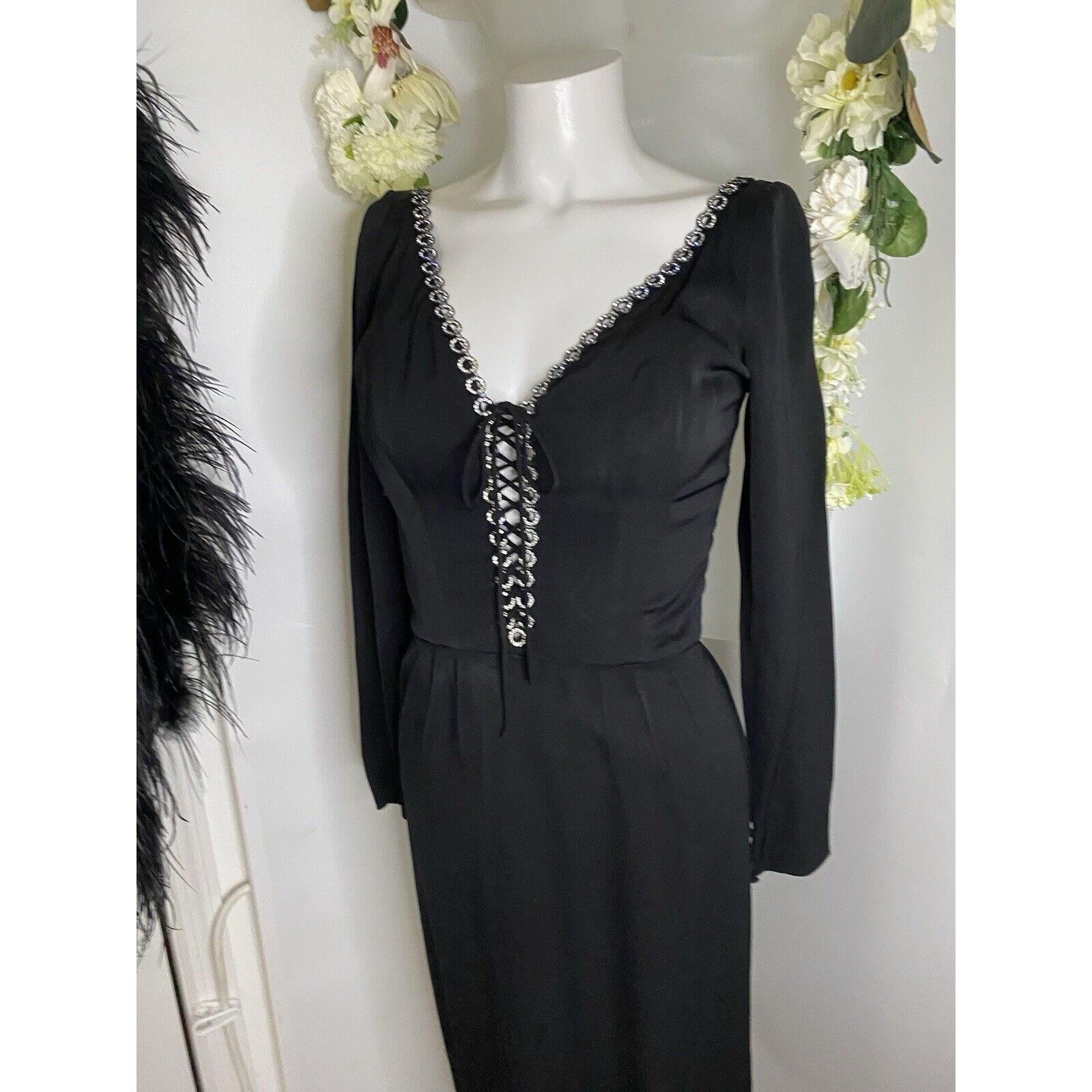 Vintage Vintage 1970s Jack Hartley Miami Black Corset Cocktail Midi Size XS / US 0-2 / IT 36-38 - 17 Thumbnail
