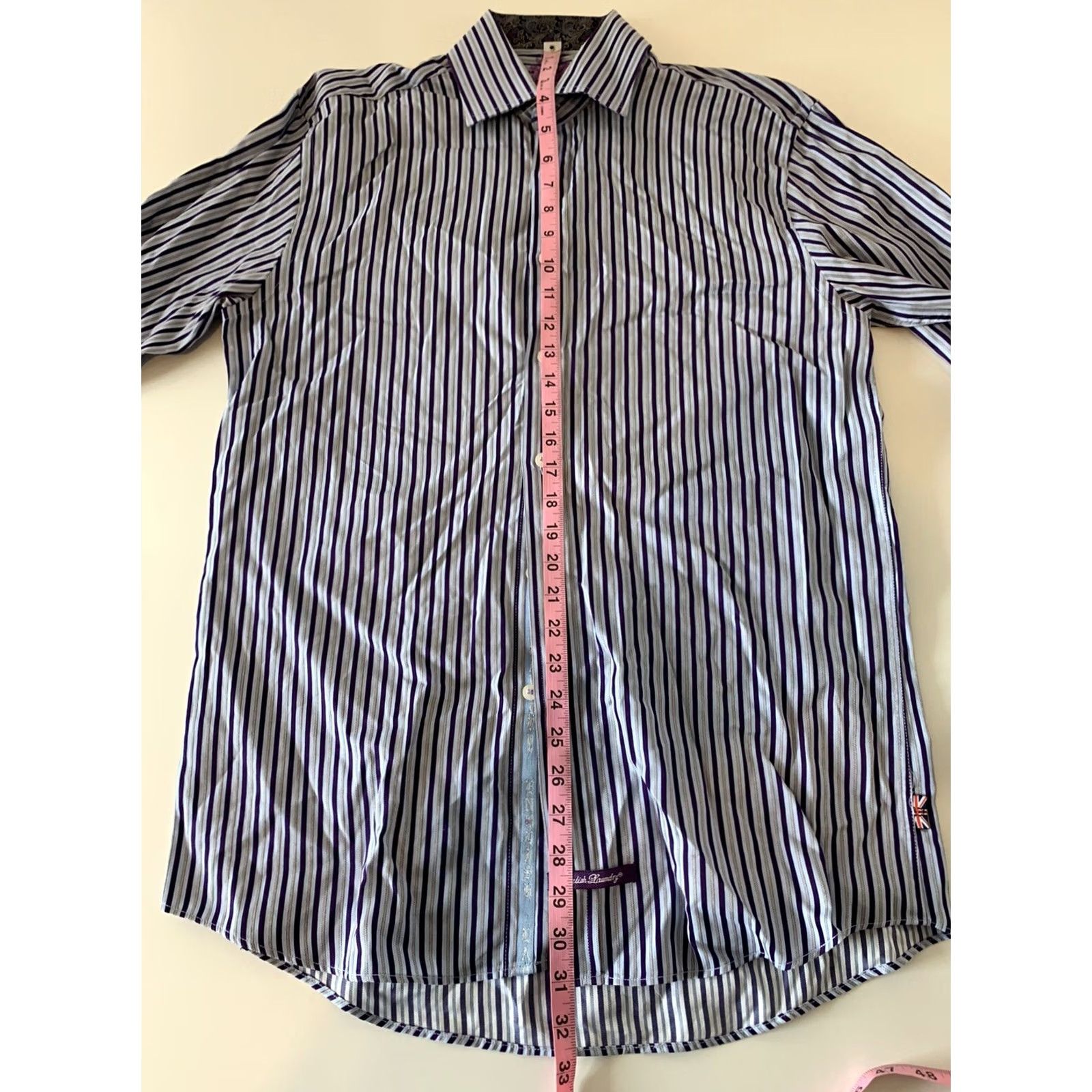 English Laundry English Laundry Striped Dress Shirt Men's 15 1/2 34/35 Blue Purple Shirt Mens 15 1/2 Regular Blue Striped Dress Shirt Size 40R - 5 Thumbnail