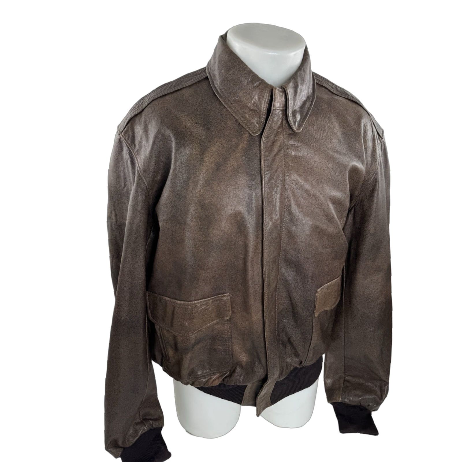 Vintage LL BEAN Leather Mens 44 Long Bomber Pilot Jacket Royal Brown Zippered Jacket Mens Size US S / EU 44-46 / 1 - 1 Thumbnail