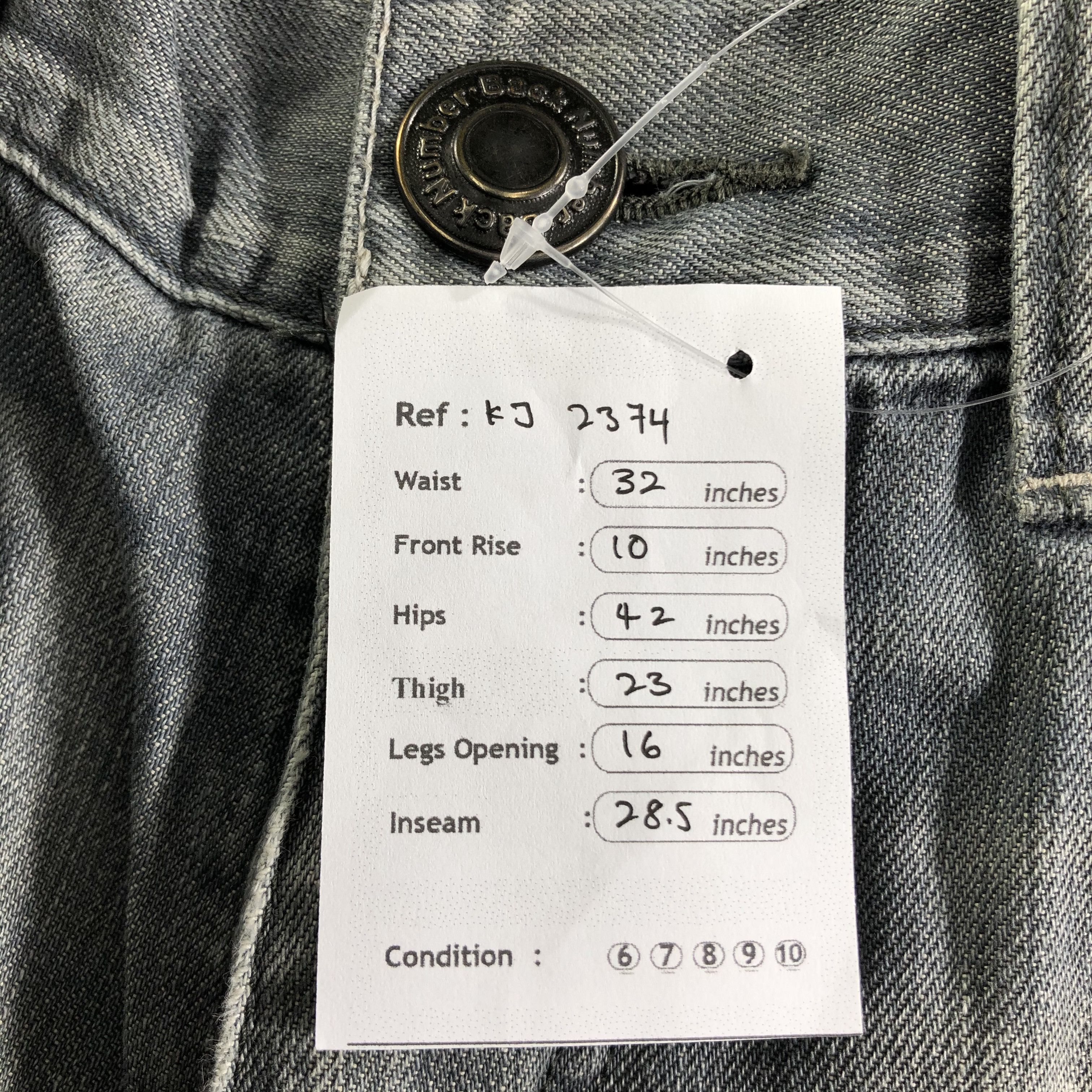Japanese Brand Distress Back Number Jeans Faded Blue Denim KJ2374 Size US 30 / EU 46 - 12 Thumbnail
