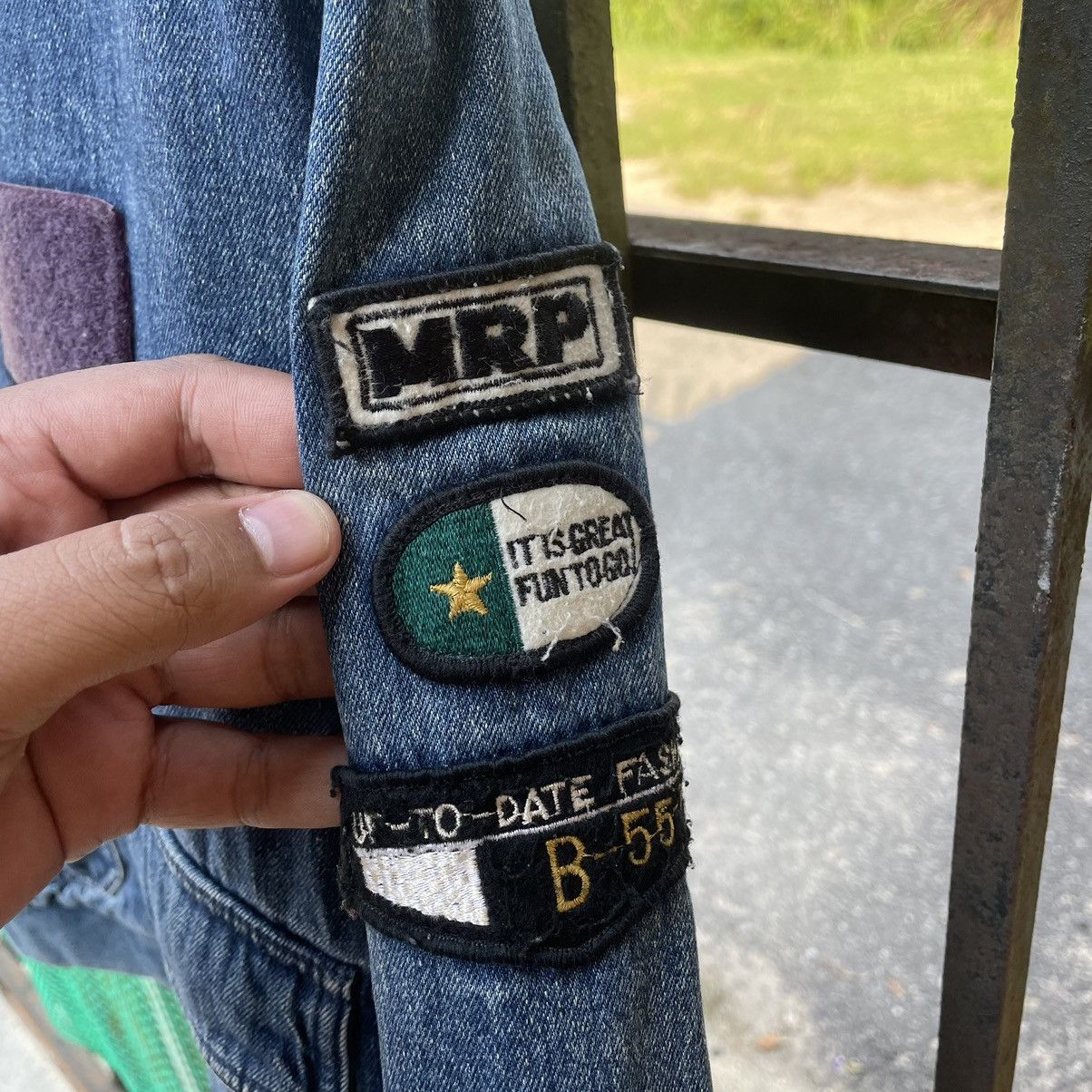 Japanese Brand × Vintage 🇯🇵Sugar Kids Stoned Wash Patchwork Racing Spirit Denim Jacket Size US M / EU 48-50 / 2 - 7 Thumbnail