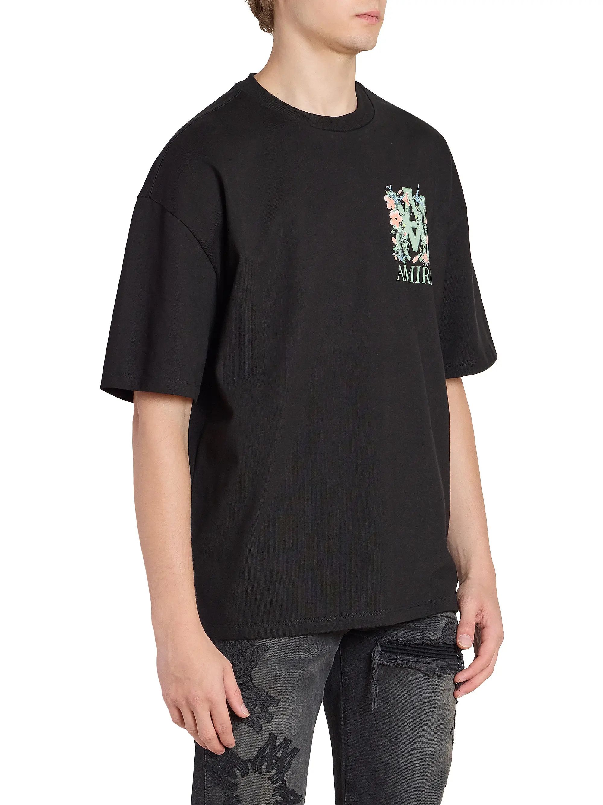 Amiri os11x0526 MA Floral Logo Oversized T-Shirt in Black Size US L / EU 52-54 / 3 - 4 Thumbnail