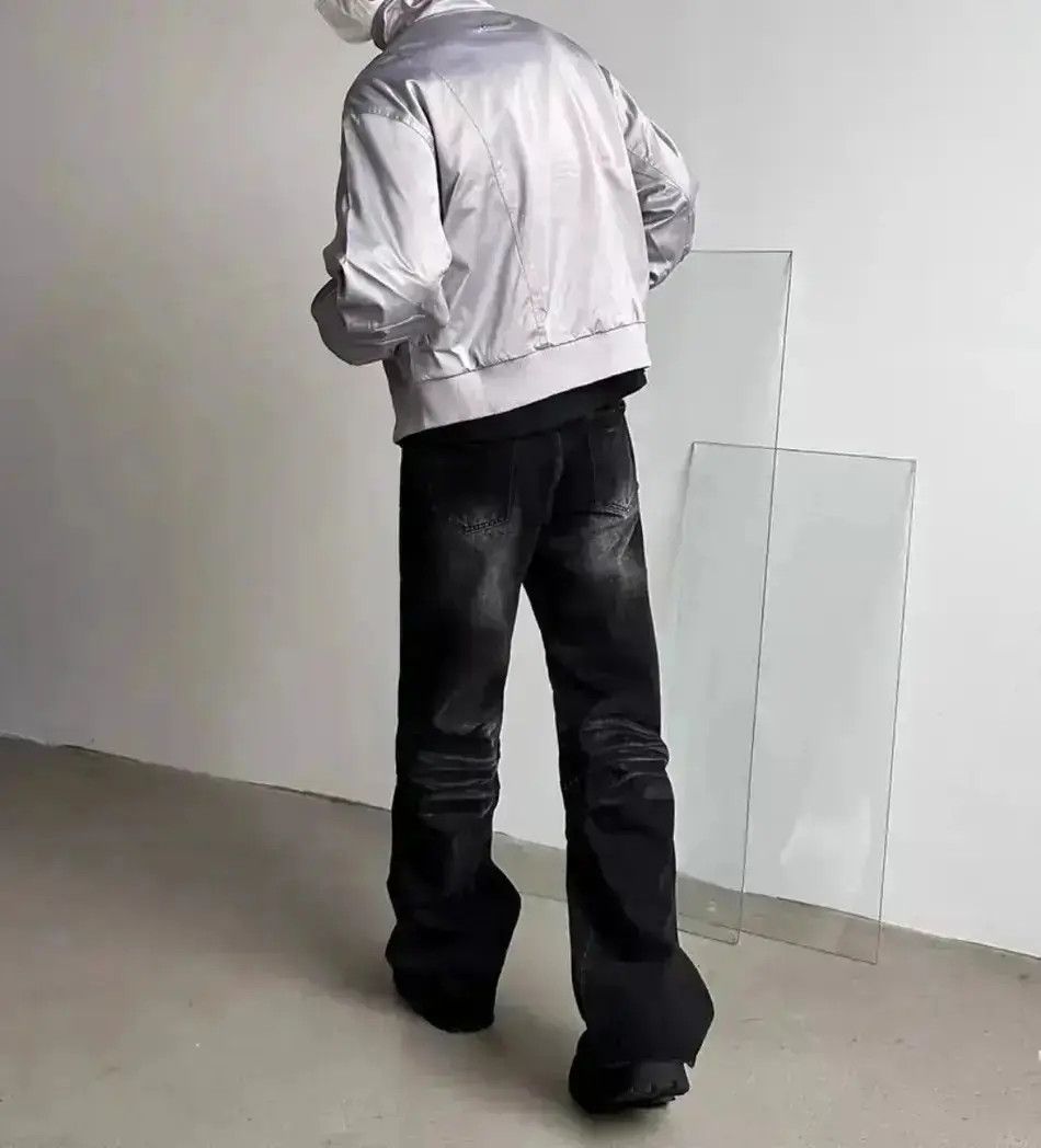 Japanese Brand Street vintage washed black cracked wide leg jeans Size US 32 / EU 48 - 6 Thumbnail