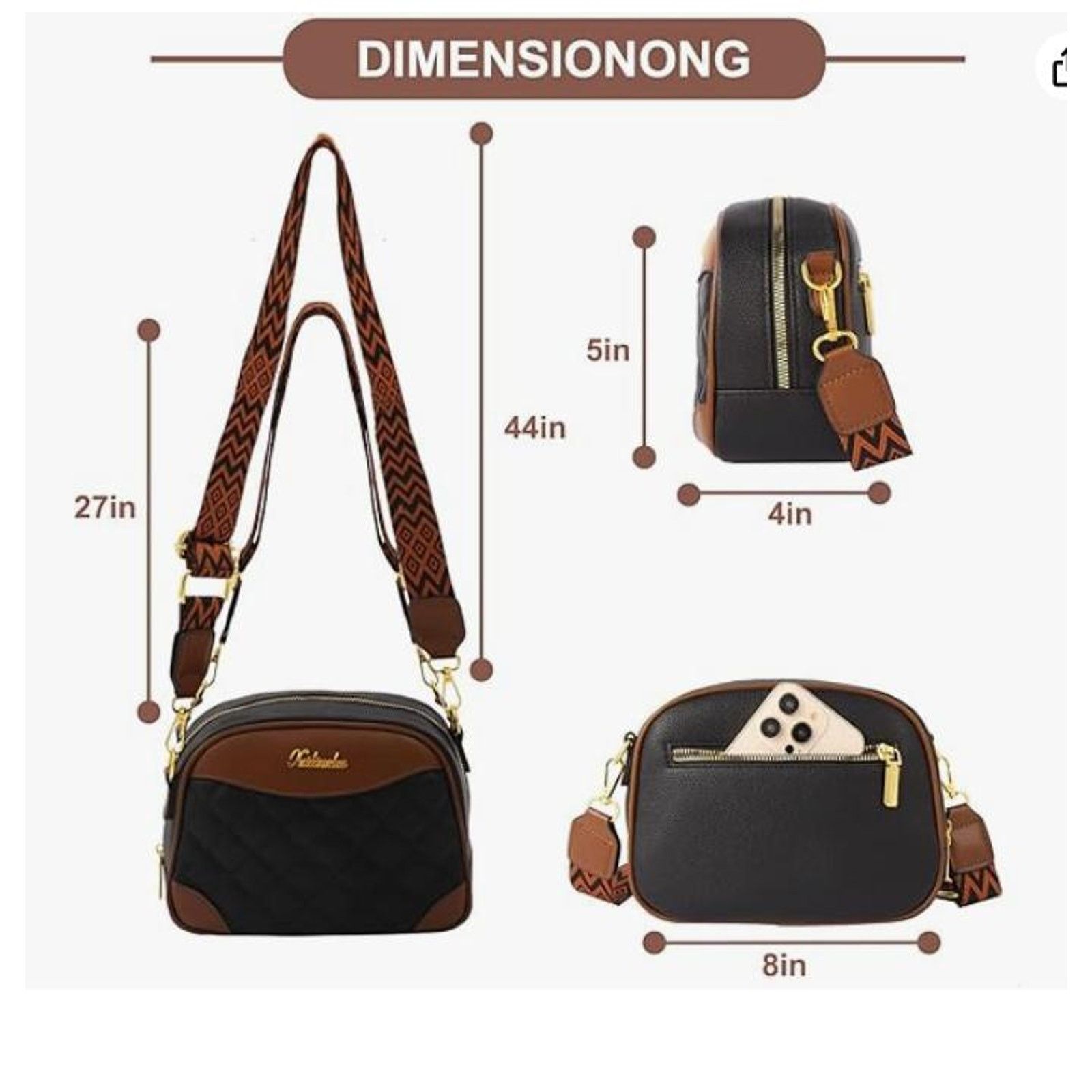 The Unbranded Brand Quilted crossbody bag shoulder bag, wide straps, Black Size ONE SIZE - 2 Thumbnail