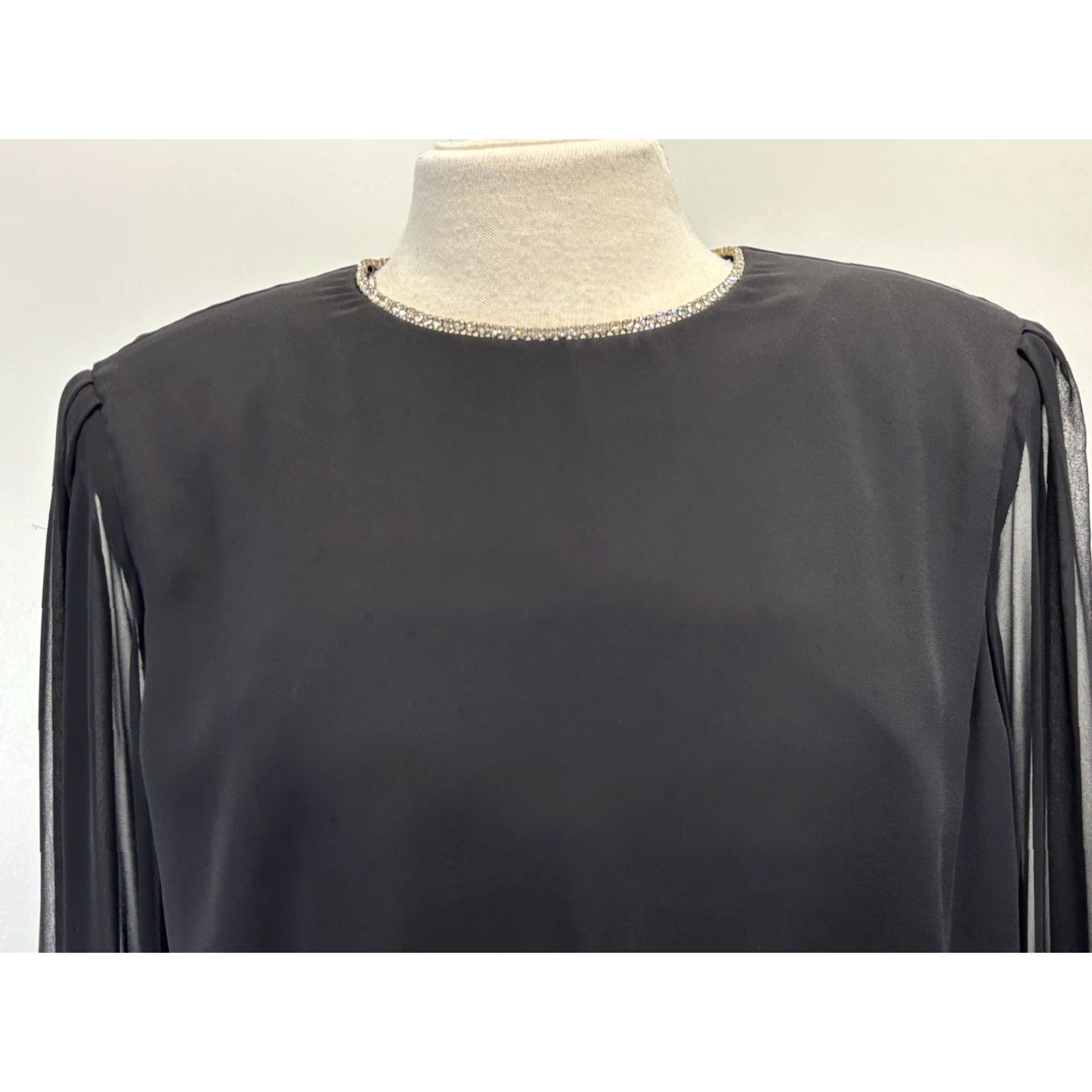 Vintage VINTAGE Patra Chiffon Shift Dress Sz 14 Women’s Black Beaded Neck Sleeves Sheer Midi 90s Party/Cocktail Womens Size XL / US 12-14 / IT 48-50 - 5 Thumbnail