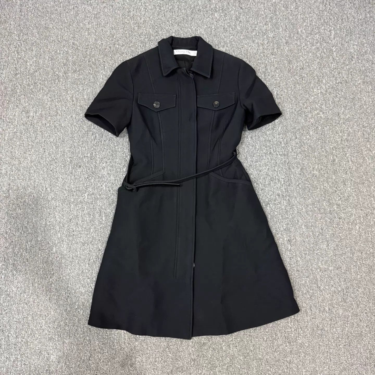 Dior Dior Black 2Pocket Lapel ShortSleeve Belted Dress 34 Size XS / US 0-2 / IT 36-38 - 1 Thumbnail