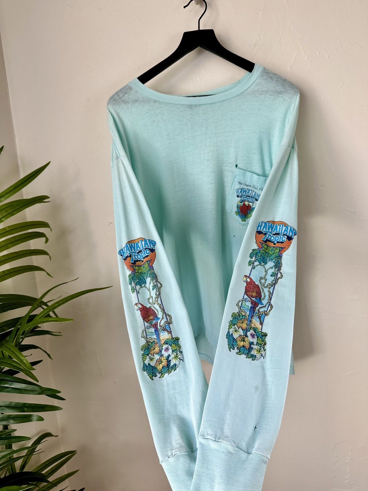 Vintage (XL) 80’s THRASHED TROPICAL VINTAGE Blue Long-sleeve Tee Size US XL / EU 56 / 4 - 4 Thumbnail