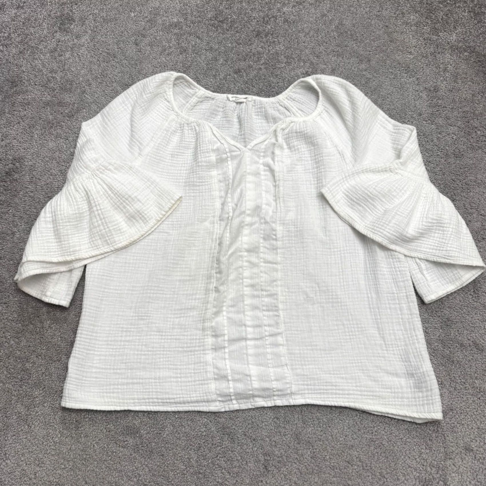Bell BeachLunchLounge Blouse Cotton Gauze Peasant XL White Bell Sleeve Shirt Womens Bohemian Peasant, 3/4 Sleeve, V-Neck, Summer, Spring, Fall, Regular Fit Size XL / US 12-14 / IT 48-50 - 2 Thumbnail