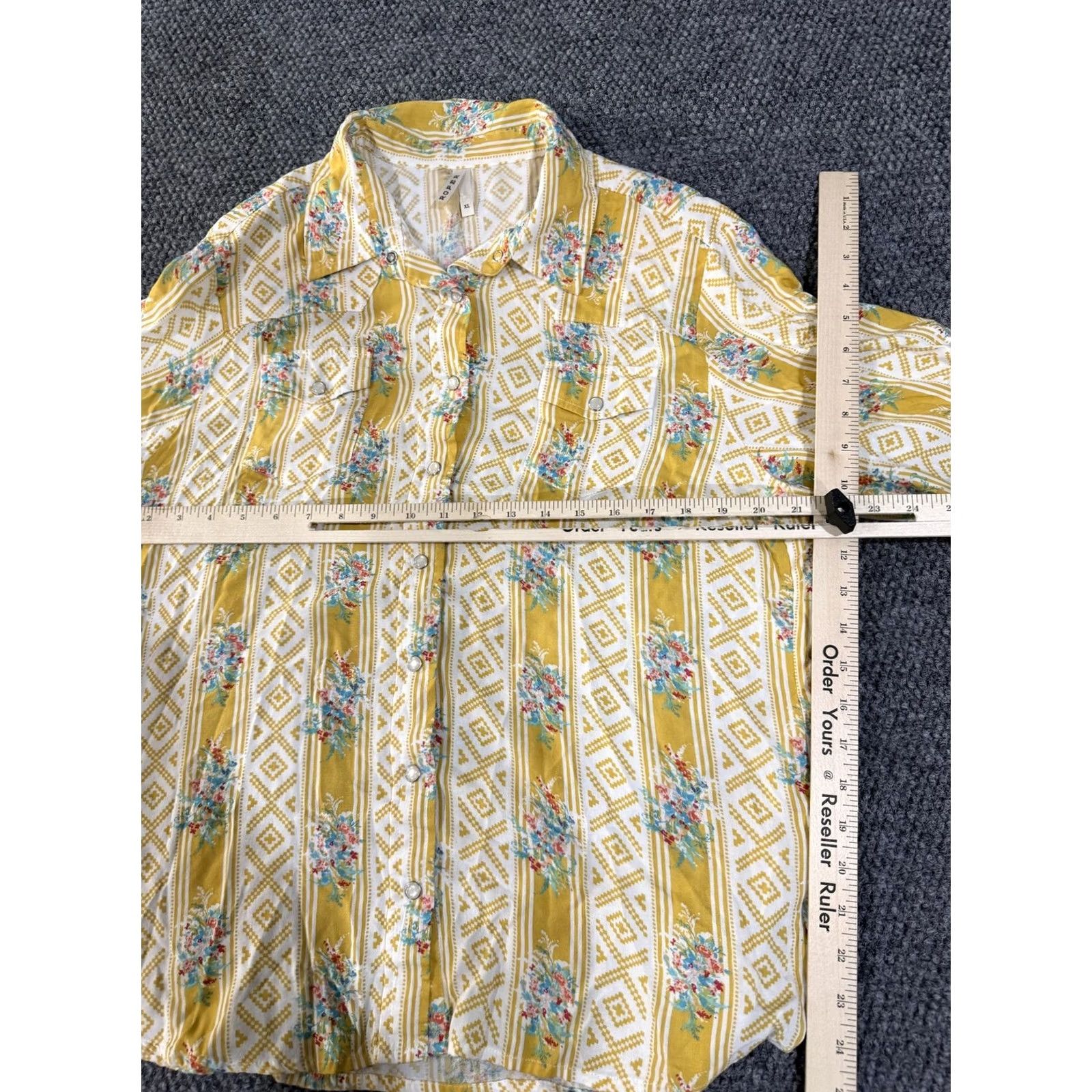 Roper Roper Button-Up Shirt Womens XL Yellow Stripe Floral Western Rayon Snap Front Size XL / US 12-14 / IT 48-50 - 5 Thumbnail