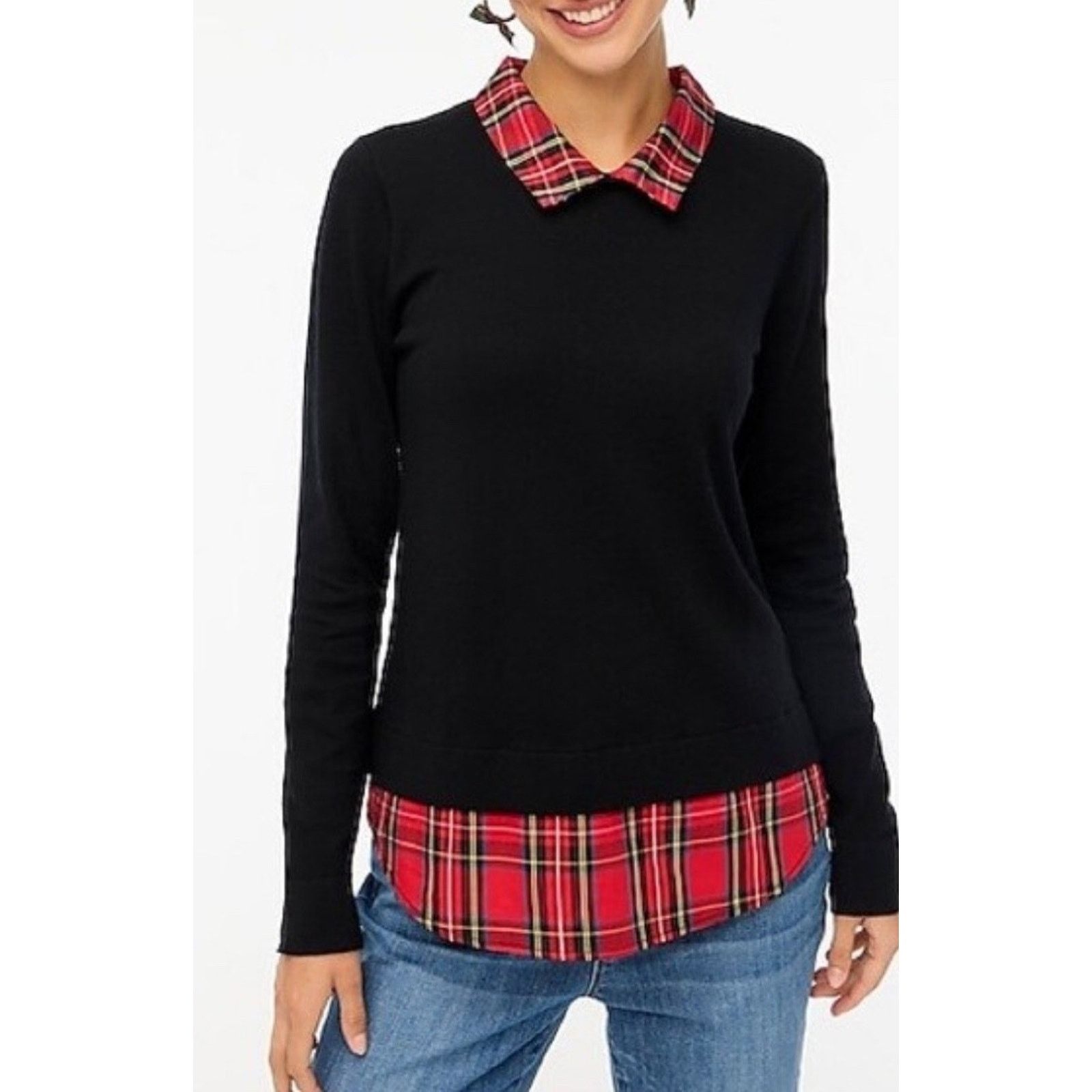 J.Crew J Crew AS307 Tartan Black Sweater Small A001857 Size S / US 4 / IT 40 - 1 Thumbnail
