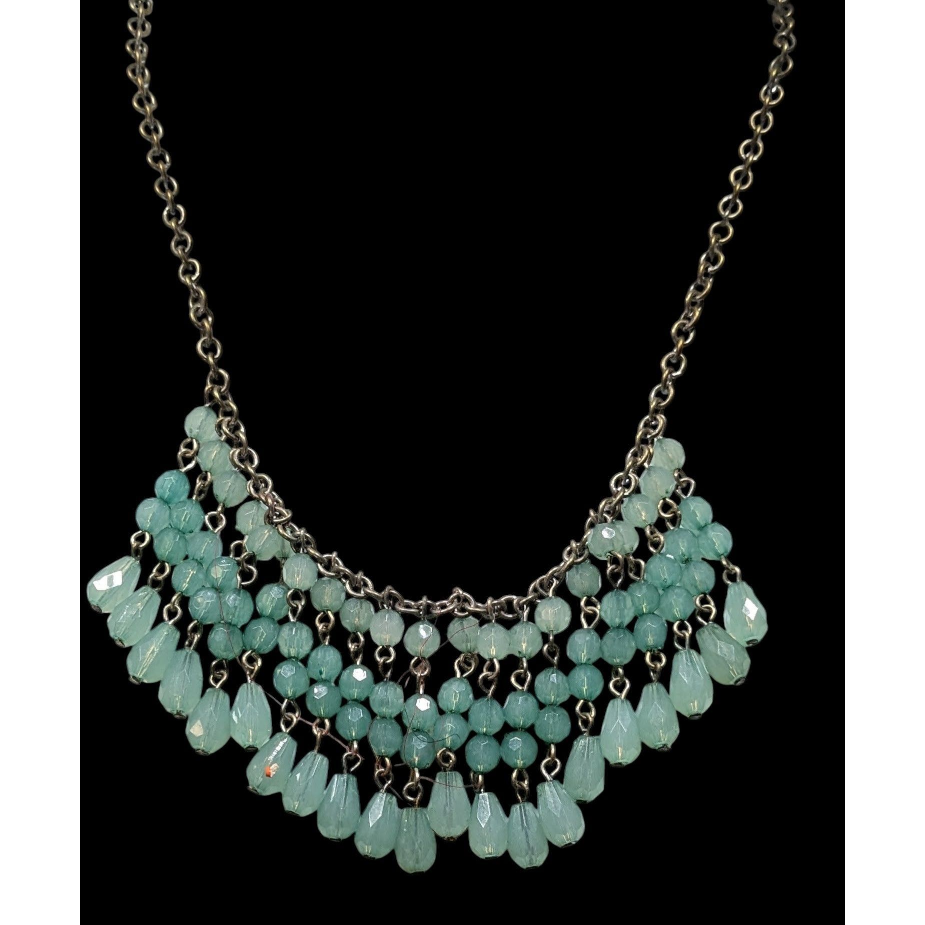 Other Bohemian Fringe Aqua Beaded Bib Necklace With Antiqued Gold Size ONE SIZE - 2 Thumbnail
