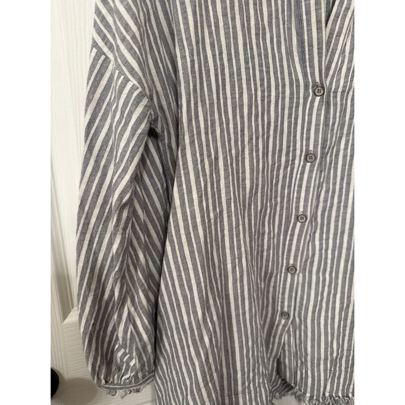 By Together By Together Striped Cotton&Linen Blend Frayed Button Down, S Size S / US 4 / IT 40 - 4 Thumbnail