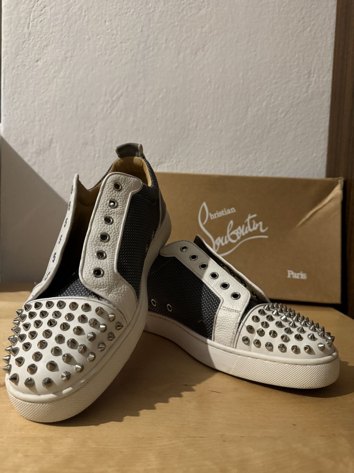 Christian Louboutin Junior Spikes White Grey Blue Size US 11 / EU 44 - 2 Thumbnail