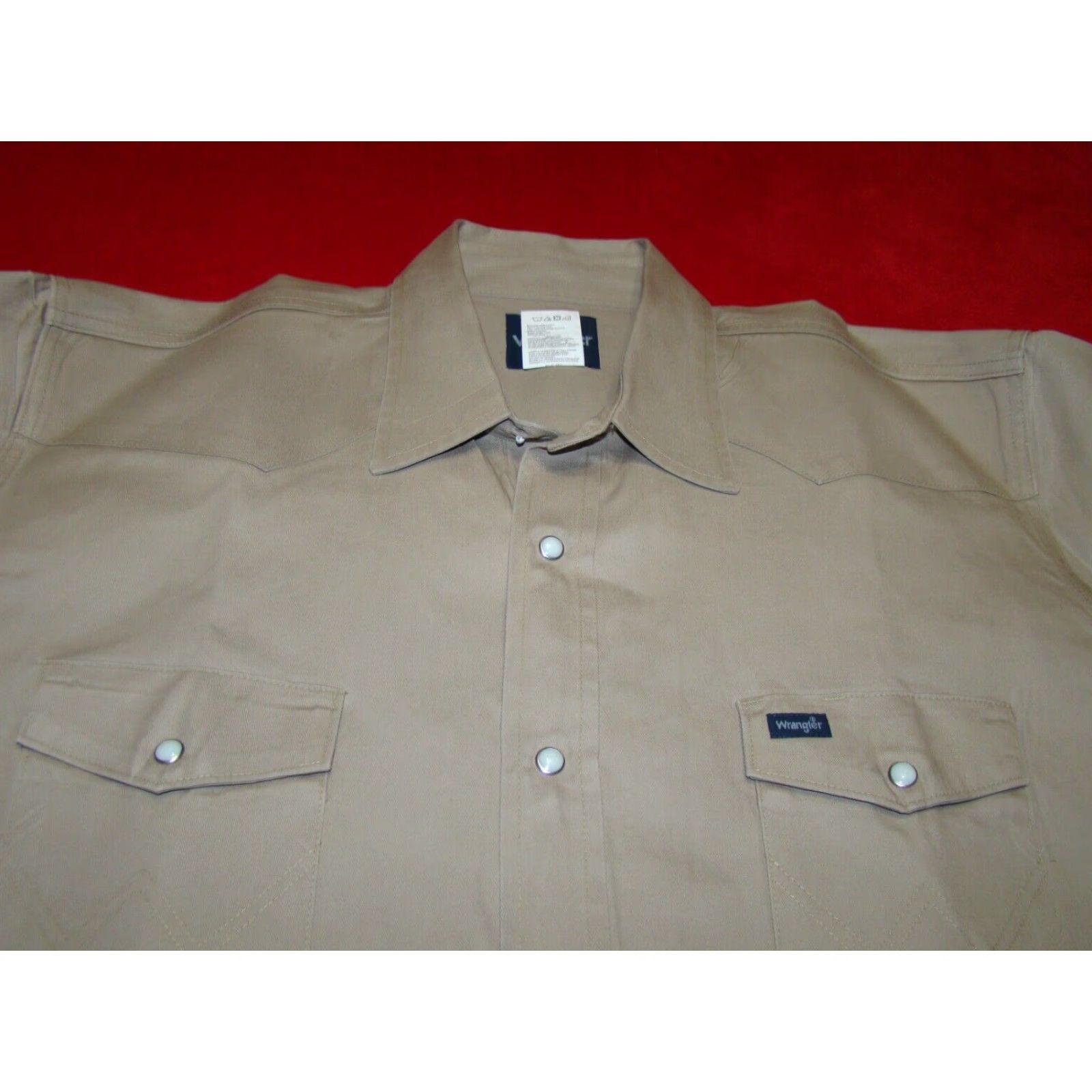 Wrangler VINTAGE Wrangler Mens Denim Pearl Snap Khaki Western Shirt 2XL 18.5x37 Tall Big & Tall USA Western Men Shirt Blocked? Size US XXL / EU 58 / 5 - 3 Thumbnail