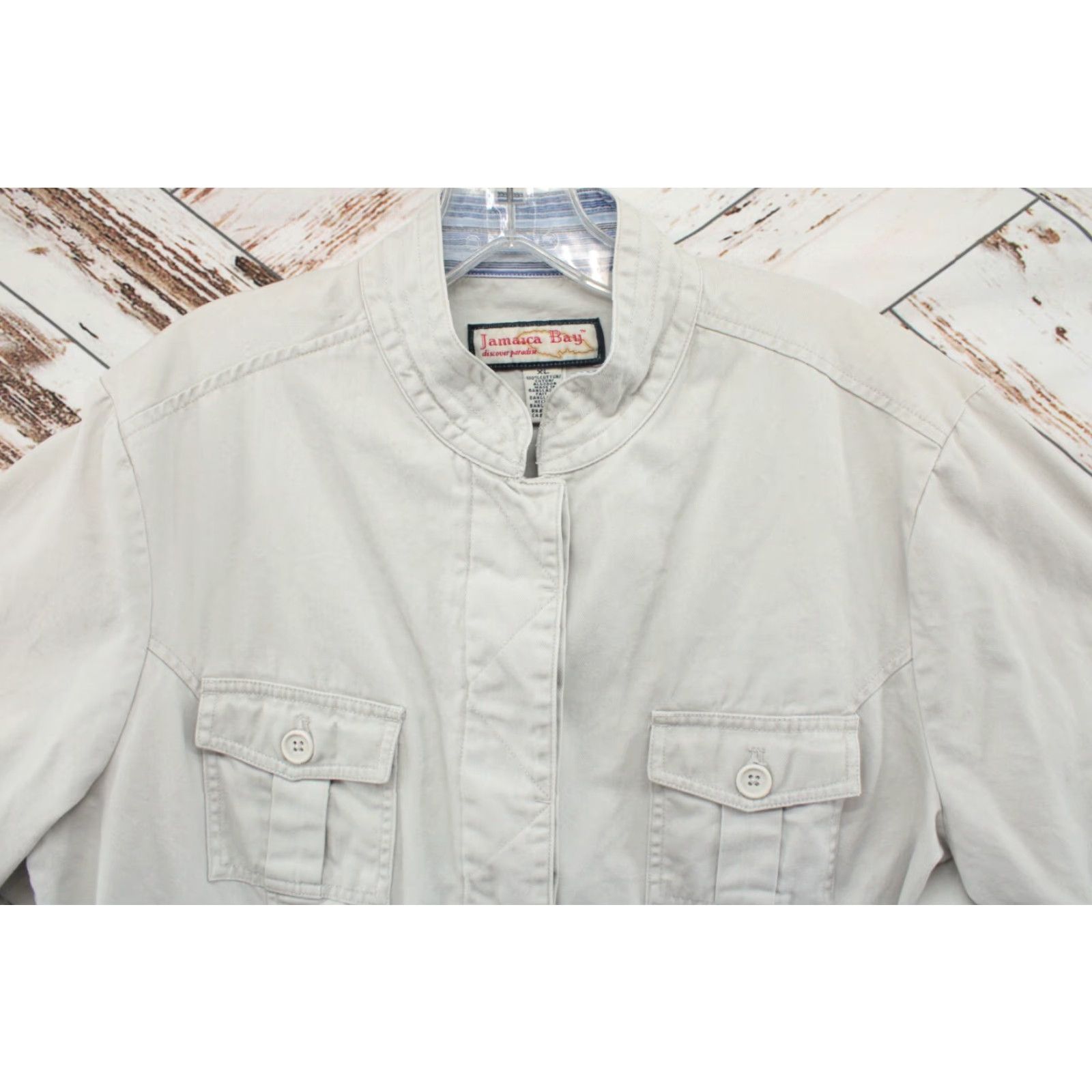 Vintage Jamaica Bay Safari Jacket Womens XL Beige Cargo Pockets Mock Collar Stylish Boho Shirt Size XL / US 12-14 / IT 48-50 - 4 Thumbnail
