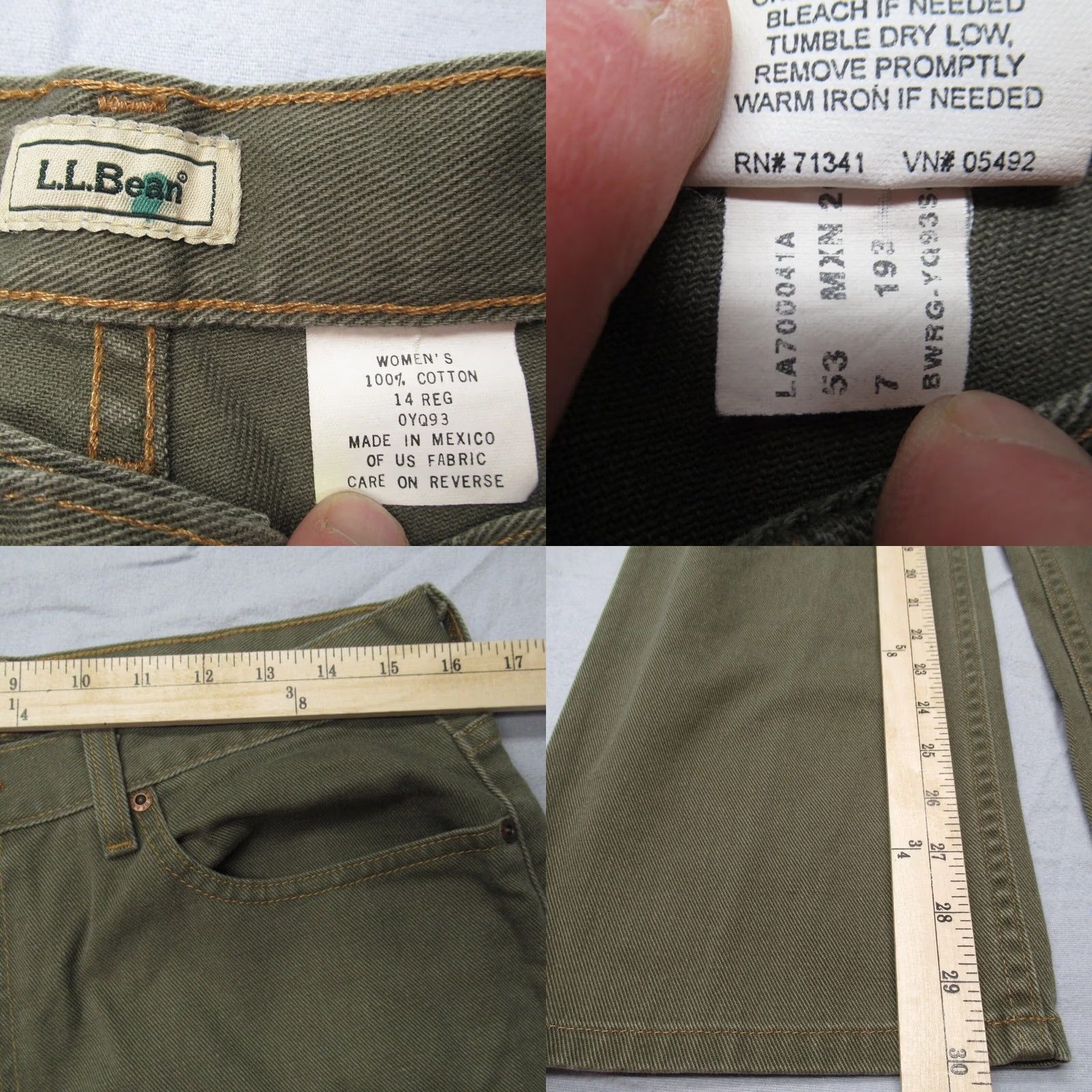 Vintage L.L.Bean Jeans Womens 14W Green Wide-Leg Cotton Blend Pants Classic Fit 30in Inseam 32in Waist NWT Size 36" / US 14 / IT 50 - 8 Thumbnail