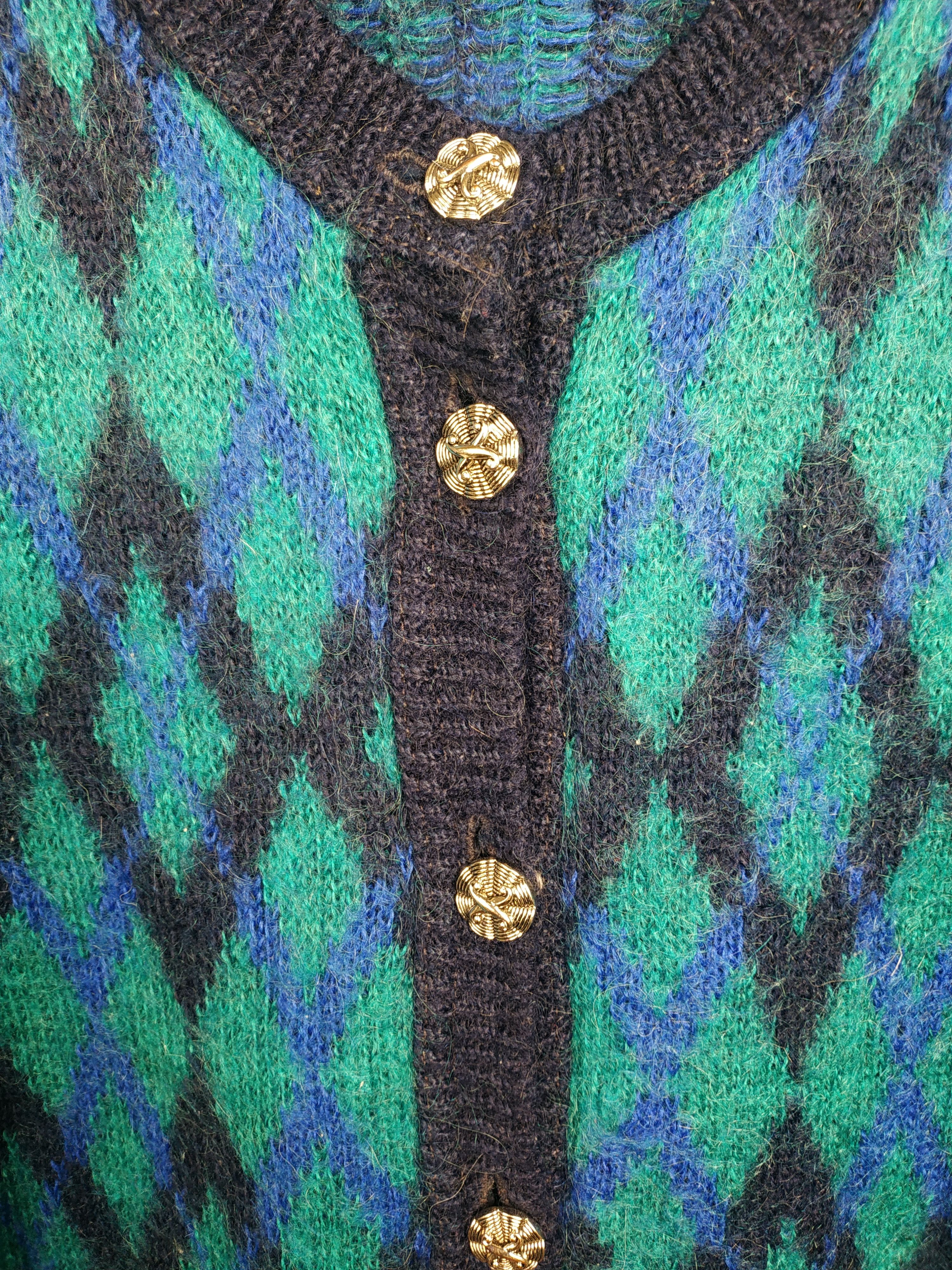 Dale Of Norway Edinburgh Vintage 80s Blue Mohair Argyle Cardigan Size L / US 10 / IT 46 - 3 Thumbnail