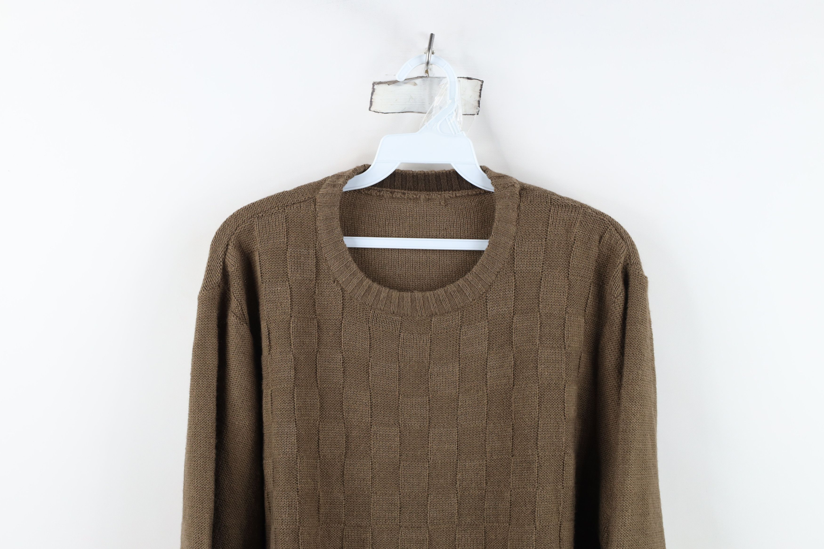 Vintage Vintage 90s Streetwear Checkered Knit Crewneck Sweater Brown Size US XL / EU 56 / 4 - 2 Thumbnail