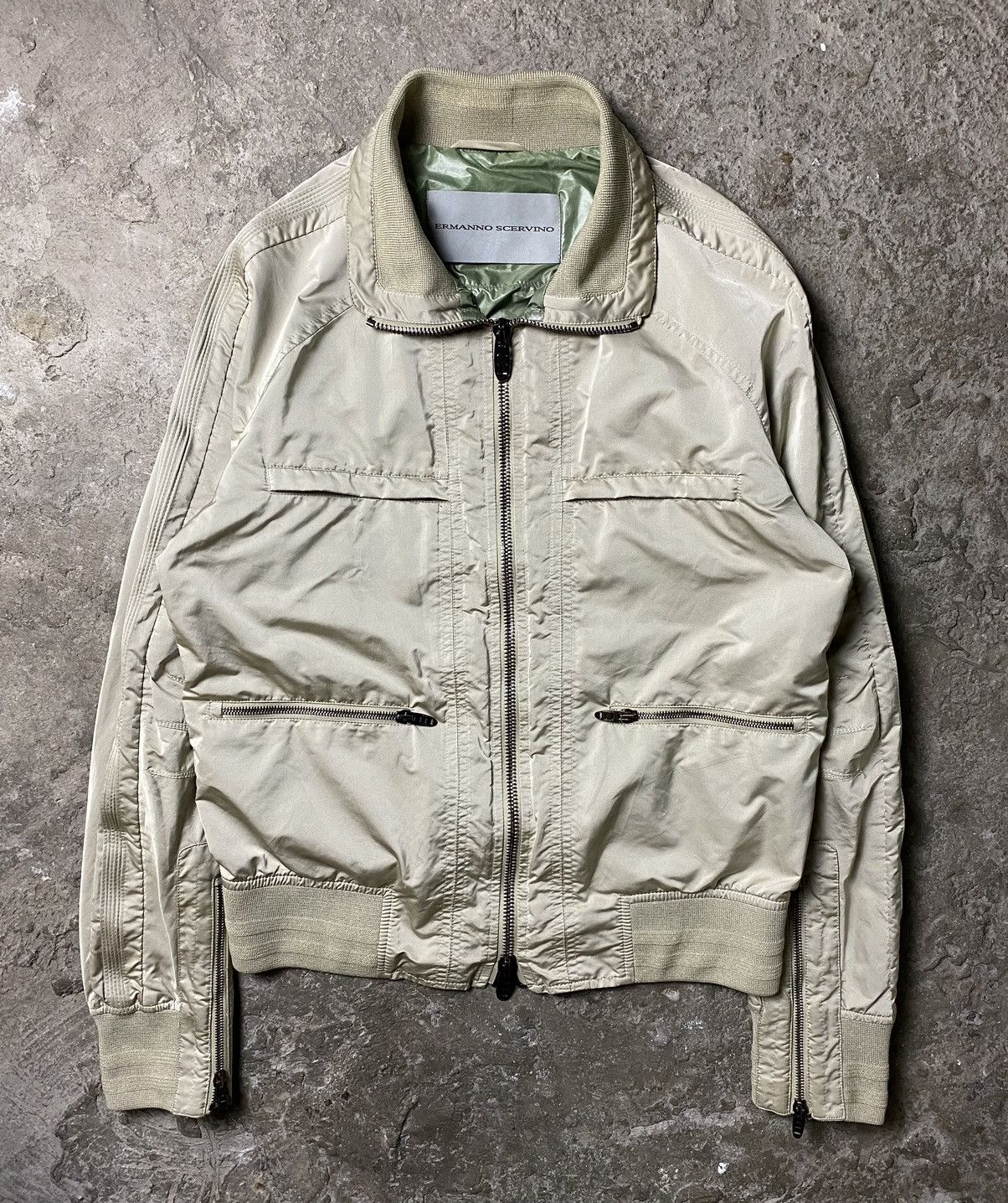 image of Ermanno Scervino Nylon Biker Bomber Jacket in Beige, Men's (Size Medium)