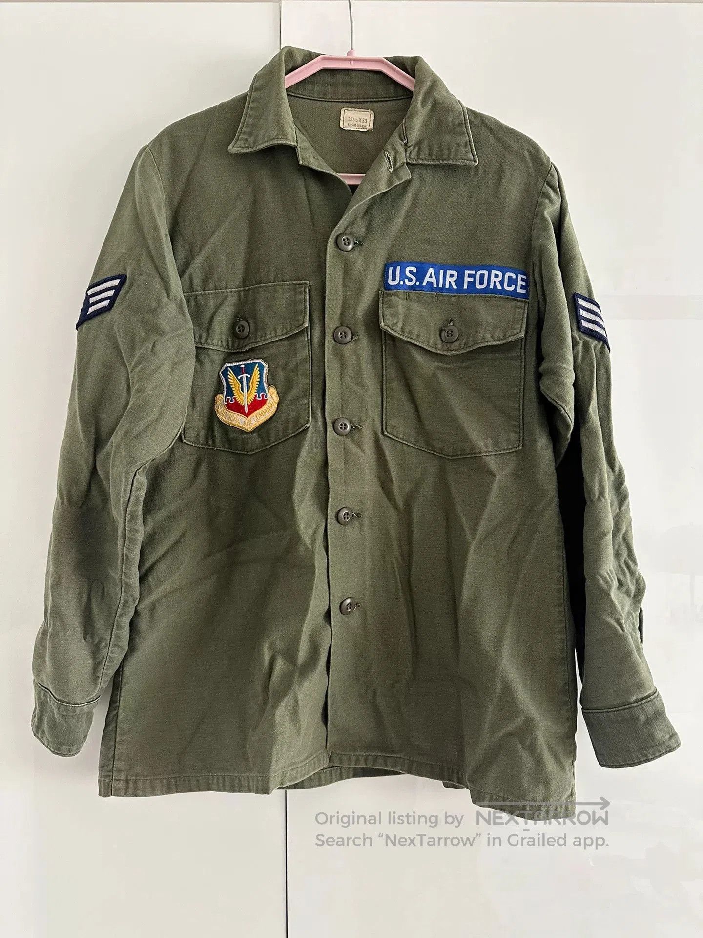 Vintage Vietnam War USAF NCO OG107 Cotton Shirt. Size US S / EU 44-46 / 1 - 1 Thumbnail