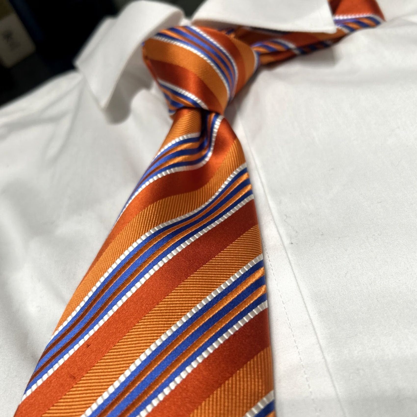 Countess Mara Countess Mara Executive Collection Silk Tie Necktie Orange Blue Stripe Men Tie Silk Necktie Size ONE SIZE - 5 Thumbnail