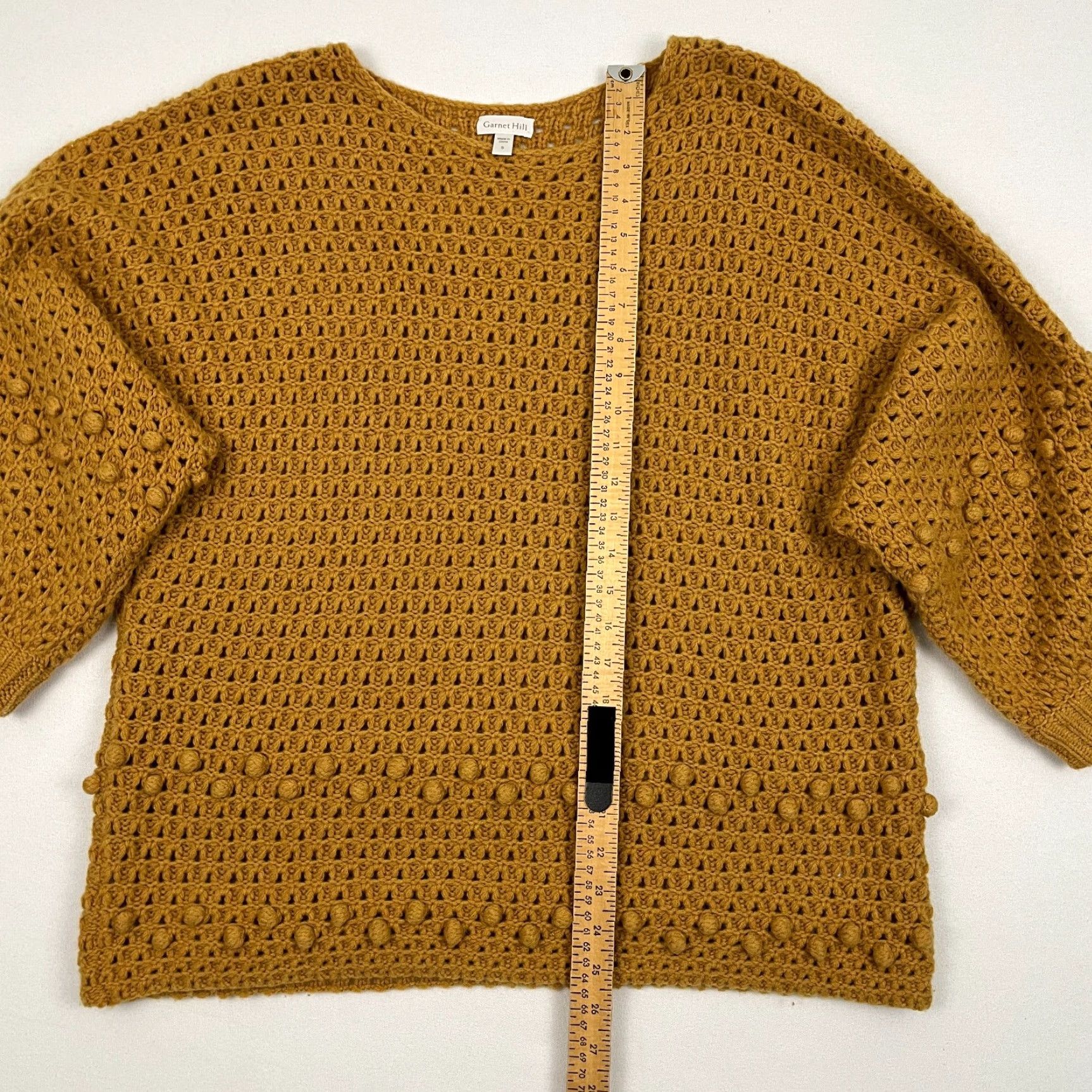 Vintage Garnet Hill Sweater Womens S Oversized Yellow Bobble Stitch Recycled Cashmere Size S / US 4 / IT 40 - 6 Thumbnail