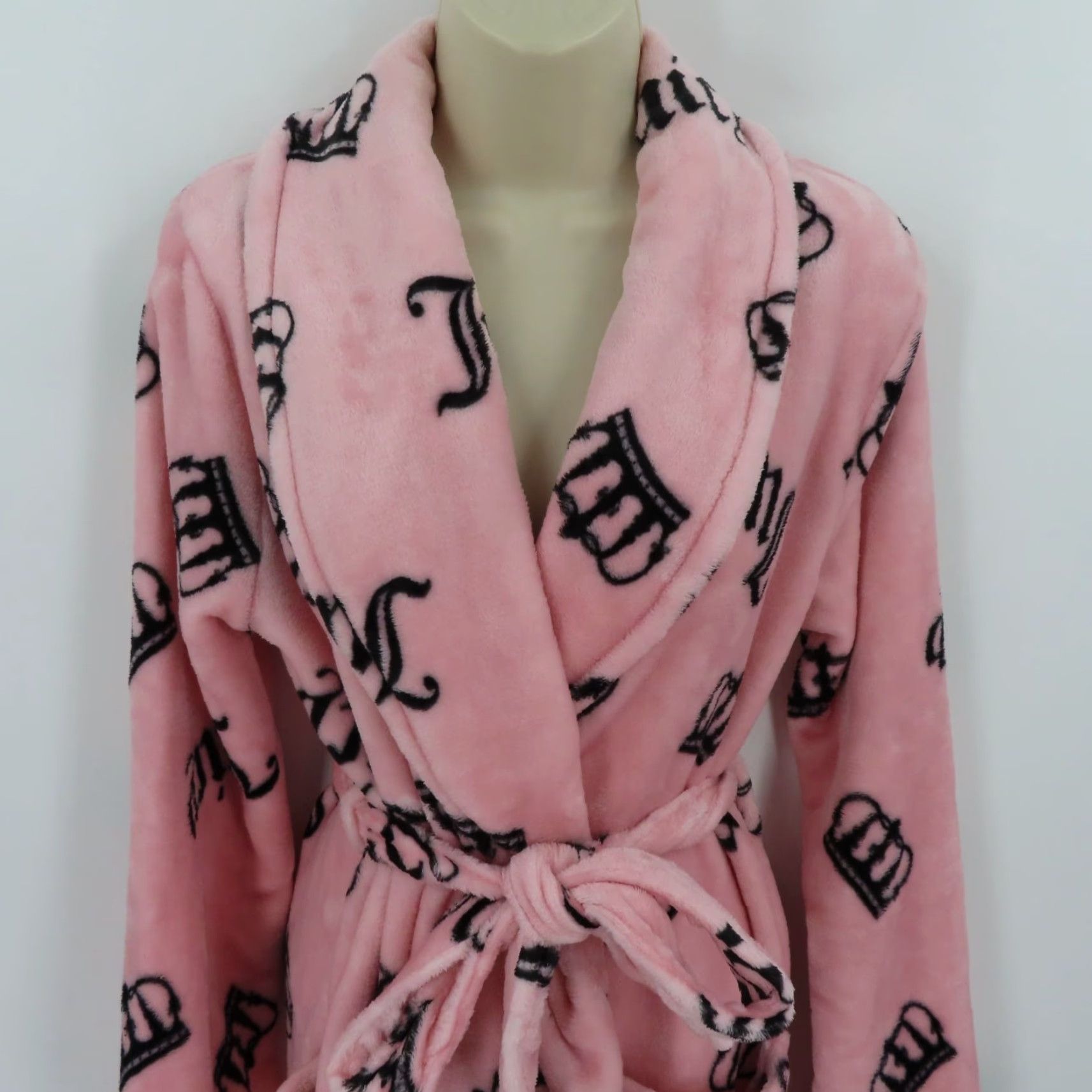 Juicy Couture Juicy Couture Robe Womens S/M Pink Black Crown Plush Bathrobe NEW Size ONE SIZE - 2 Thumbnail
