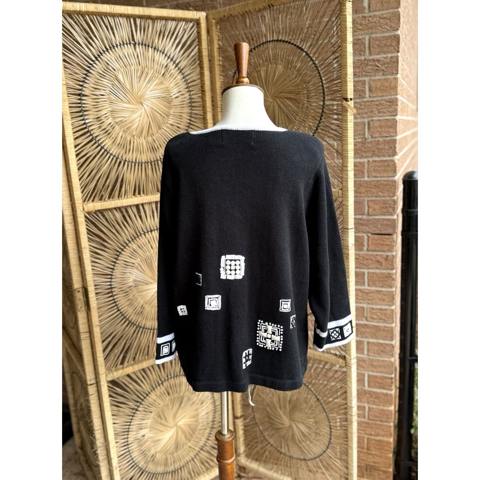 Vintage VINTAGE Design Options Sweater Women Cardigan 3/4 Sleeve Black White Designer Philip & Jane Gordon L Med Womens Size L / US 10 / IT 46 - 4 Thumbnail