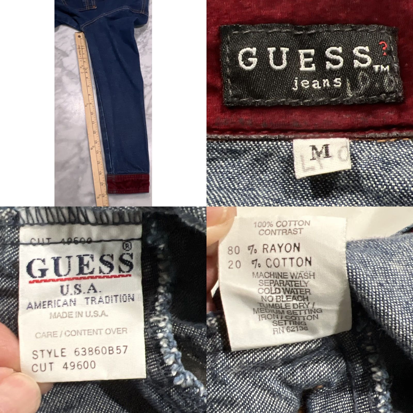 Guess VINTAGE Guess Glamour Denim Jacket Medium Red Velvet Trim Trucker USA Shirt Women's M 90s Biker Pockets Size M / US 6-8 / IT 42-44 - 11 Thumbnail