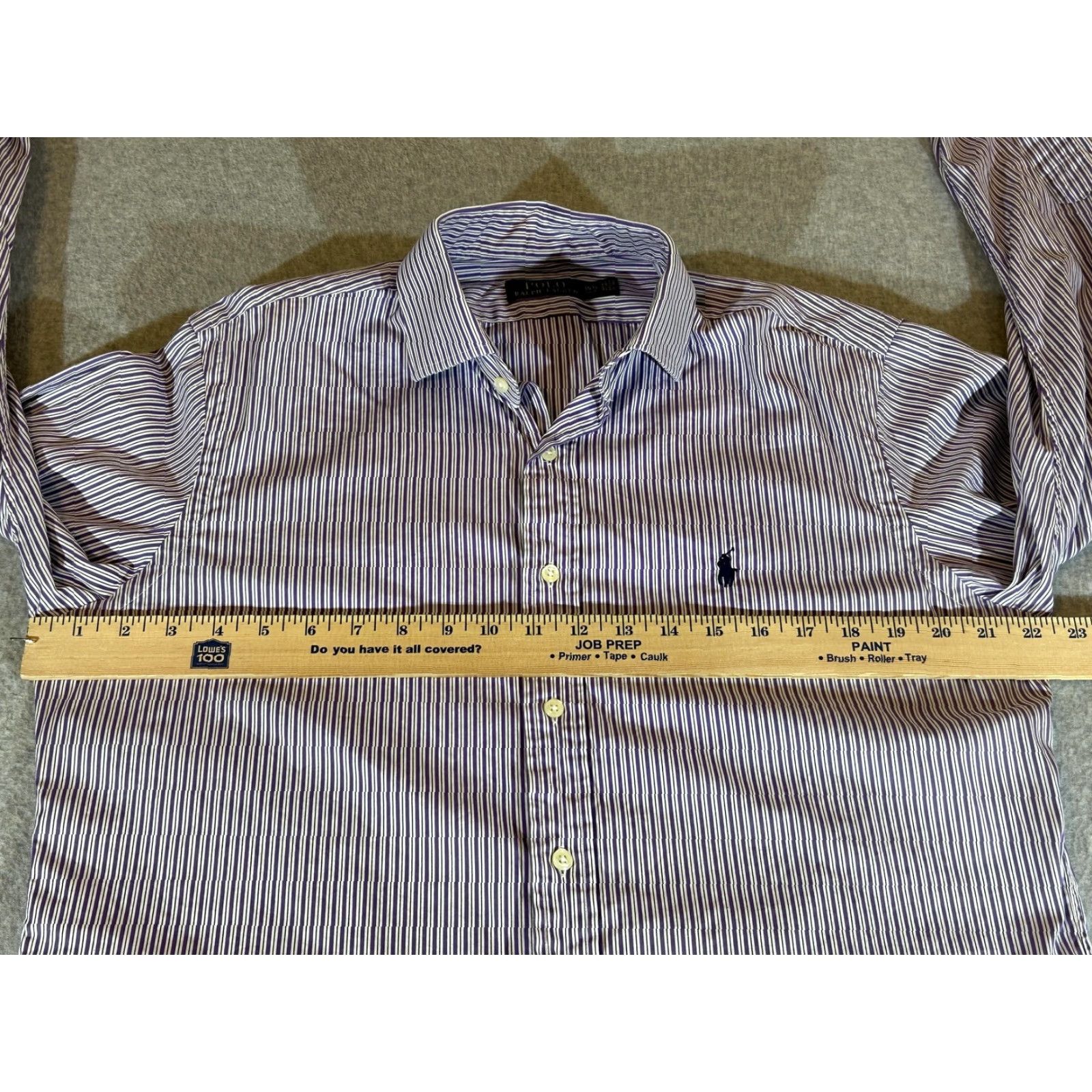 Polo Ralph Lauren Ralph Lauren Shirt Mens 15.5 Purple Stripe Button Polo Dress Shirt Size 42R - 3 Thumbnail