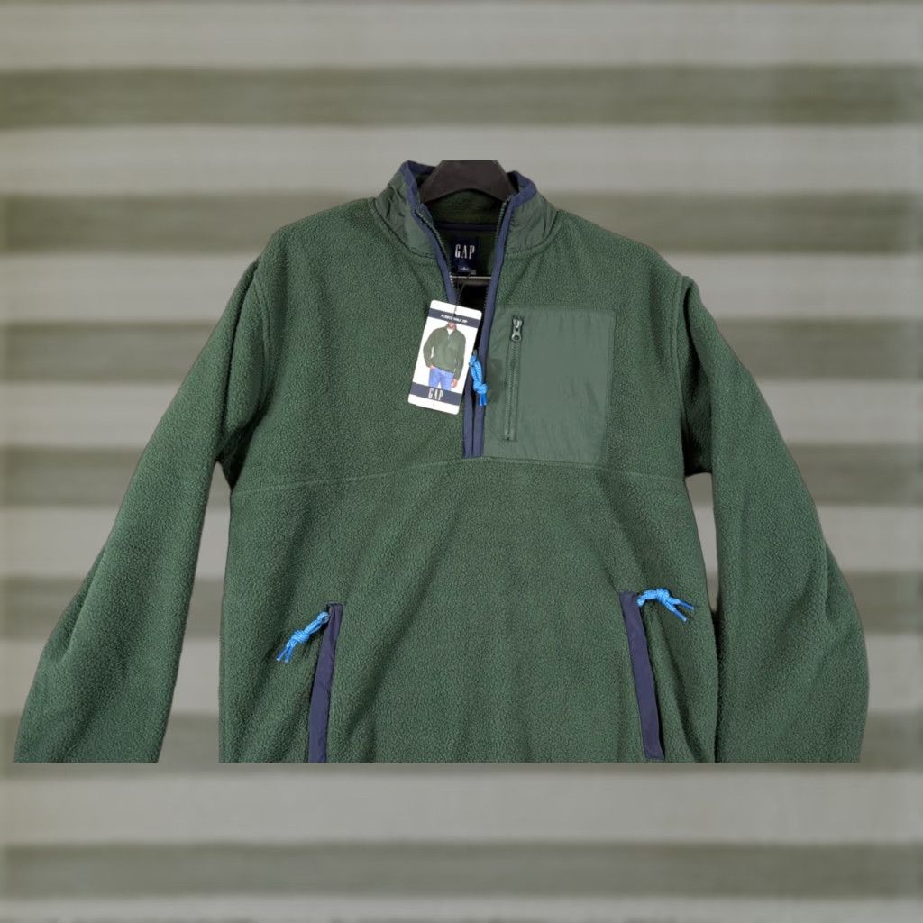 Gap Gap Sherpa Fleece Pullover Mens S Green Half-Zip Long Sleeve Stand-Up Neck NWT Size US S / EU 44-46 / 1 - 1 Thumbnail