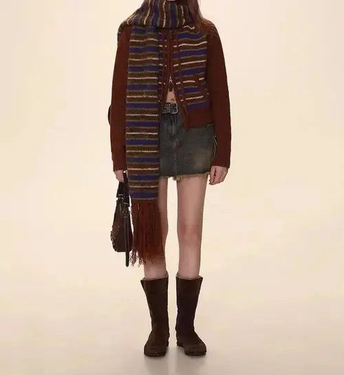 Japanese Brand × Vintage Retro contrast striped knitted cardigan sweater Size M / US 6-8 / IT 42-44 - 4 Thumbnail
