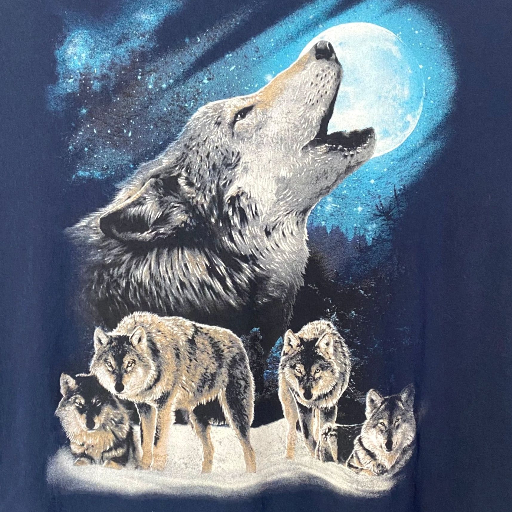 Vintage VINTAGE Y2K Wolf Pack Full Moon T-Shirt Men XL Blue Graphic Short Sleeve Nature Tee Mens XL Blue Size US XL / EU 56 / 4 - 7 Thumbnail