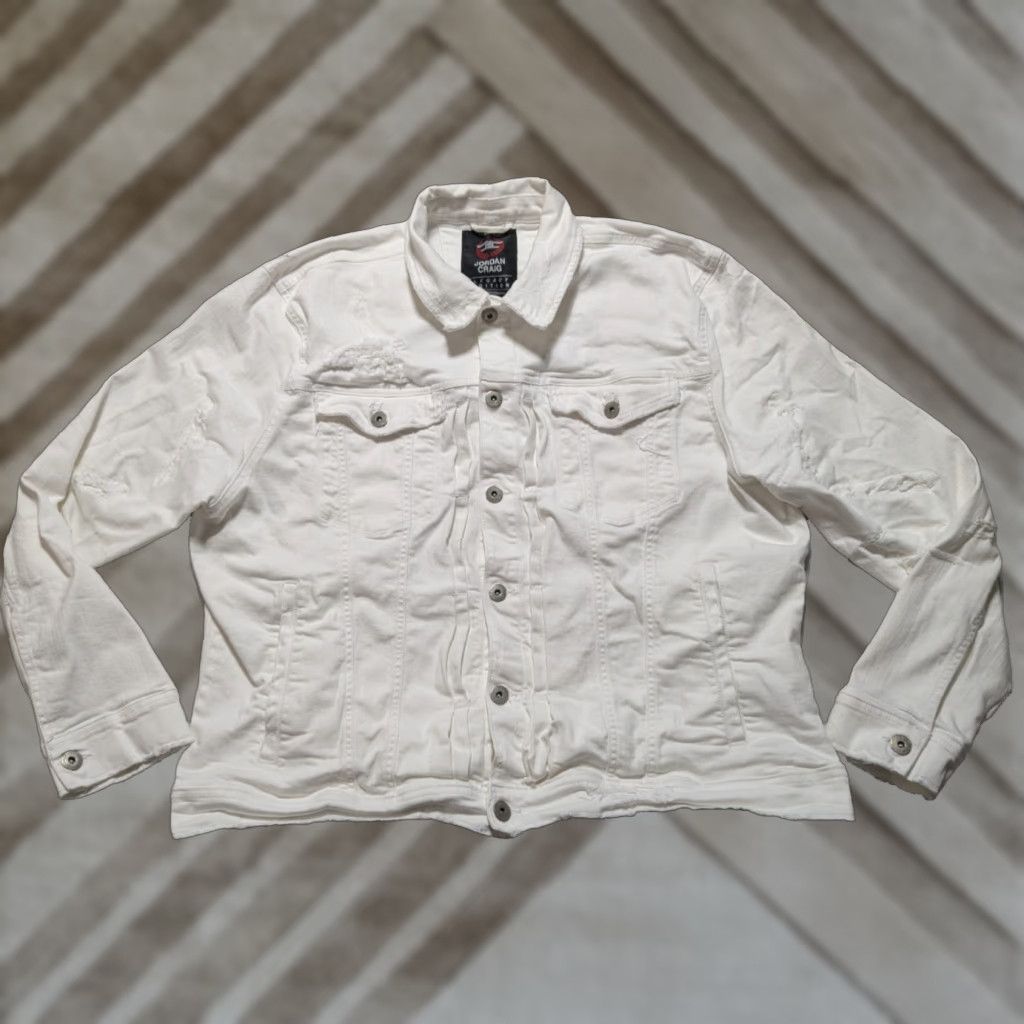 Jordan Craig JORDAN CRAIG LEGACY EDITION Men 2XL White Distress Stretch Denim Trucker Jacket Size US XXL / EU 58 / 5 - 1 Thumbnail