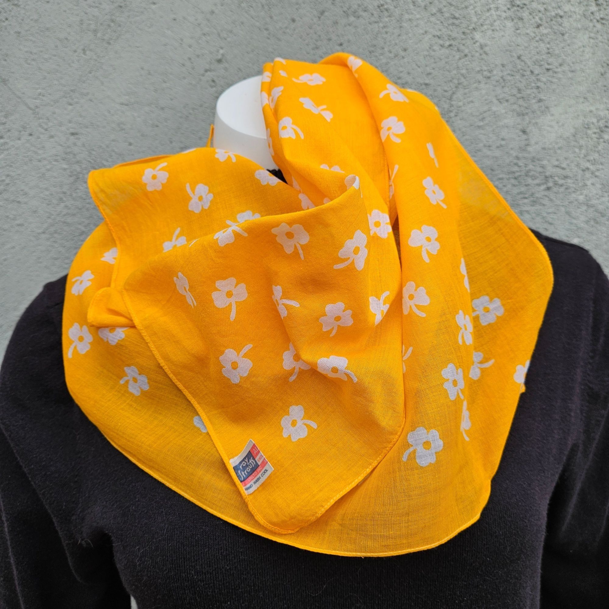 Vintage Ray Strauss 1960s Mod Cotton Scarf Pair Turquoise Marigold M Size ONE SIZE - 2 Thumbnail