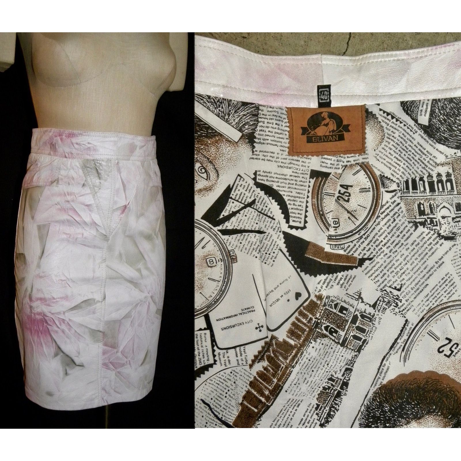 Genuine Leather × Vintage 90s Y2K Patterned Leather Pencil Skirt | Abstract W 28" Size 28" / US 6 / IT 42 - 9 Thumbnail