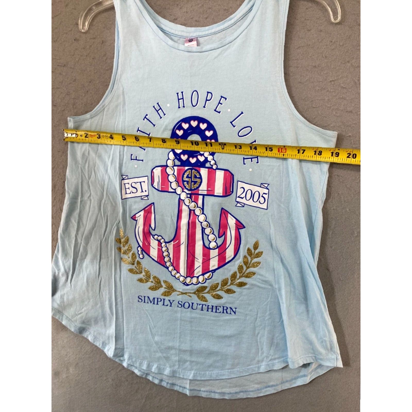 Vintage Simply Southern Womens Tank Large Blue Graphic Print Faith Hope Love Anchor Size L / US 10 / IT 46 - 2 Thumbnail
