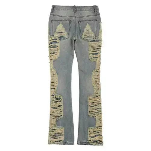 Designer × Jean flared distressed damaged ripped jeans Size US 32 / EU 48 - 3 Thumbnail
