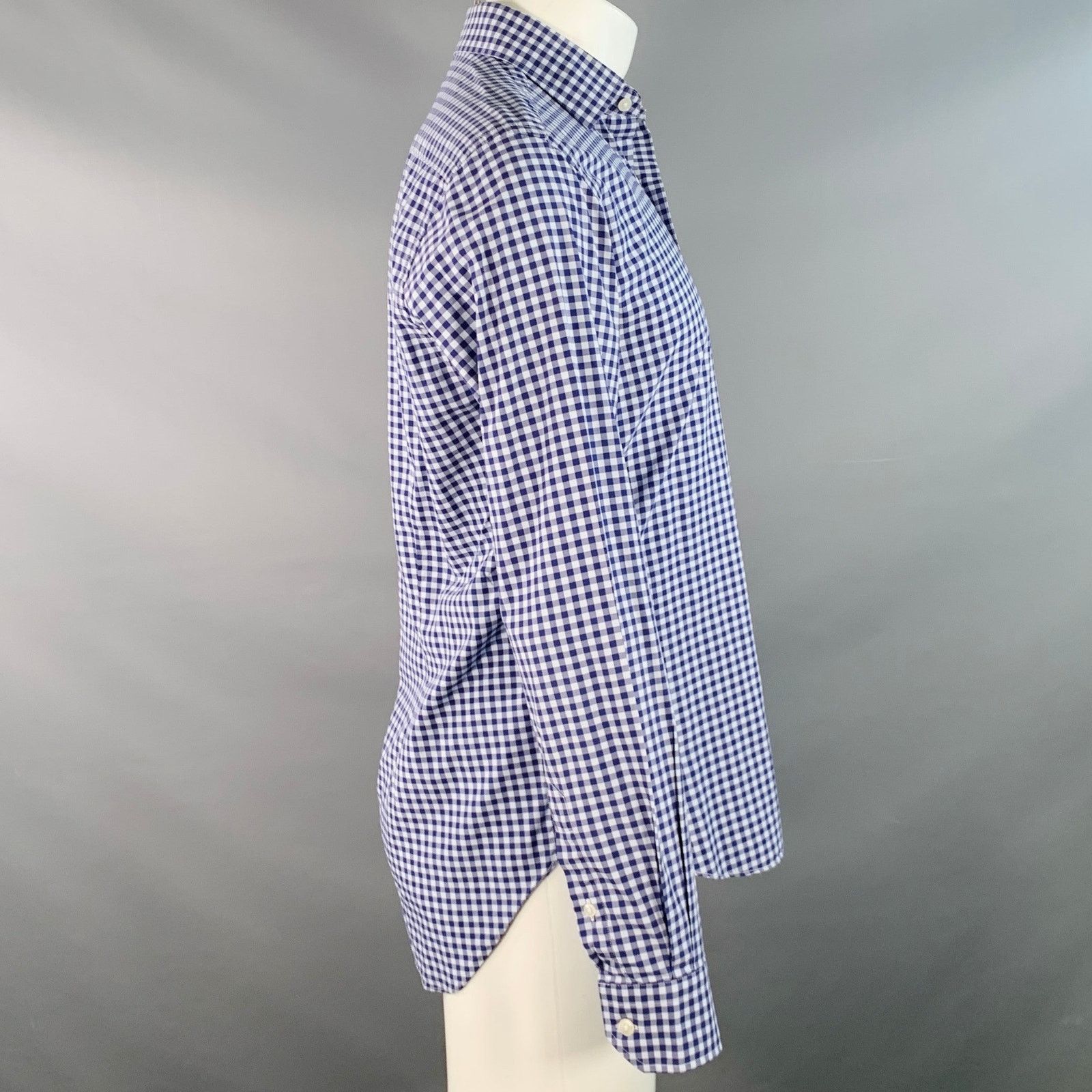 Culturata White Navy Blue Gingham Cotton Tailored Fit Long Sleeve Size US M / EU 48-50 / 2 - 3 Thumbnail