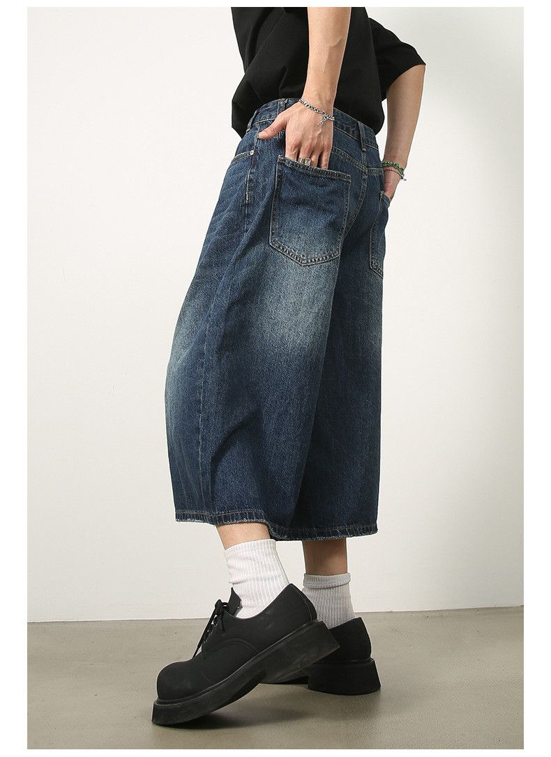 Japanese Brand × Jean Washed vintage distressed cropped straight denim shorts Size US 32 / EU 48 - 4 Thumbnail