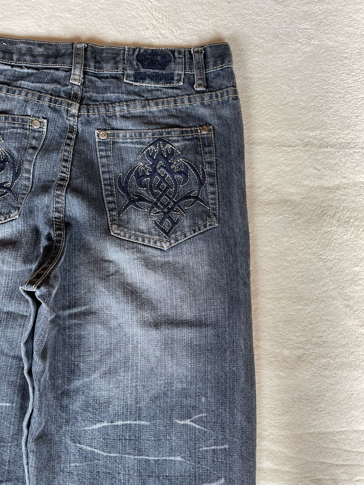 Japanese Brand Vintage Oldsrool Faded Baggy Dark Blue Jeans Size US 30 / EU 46 - 10 Thumbnail
