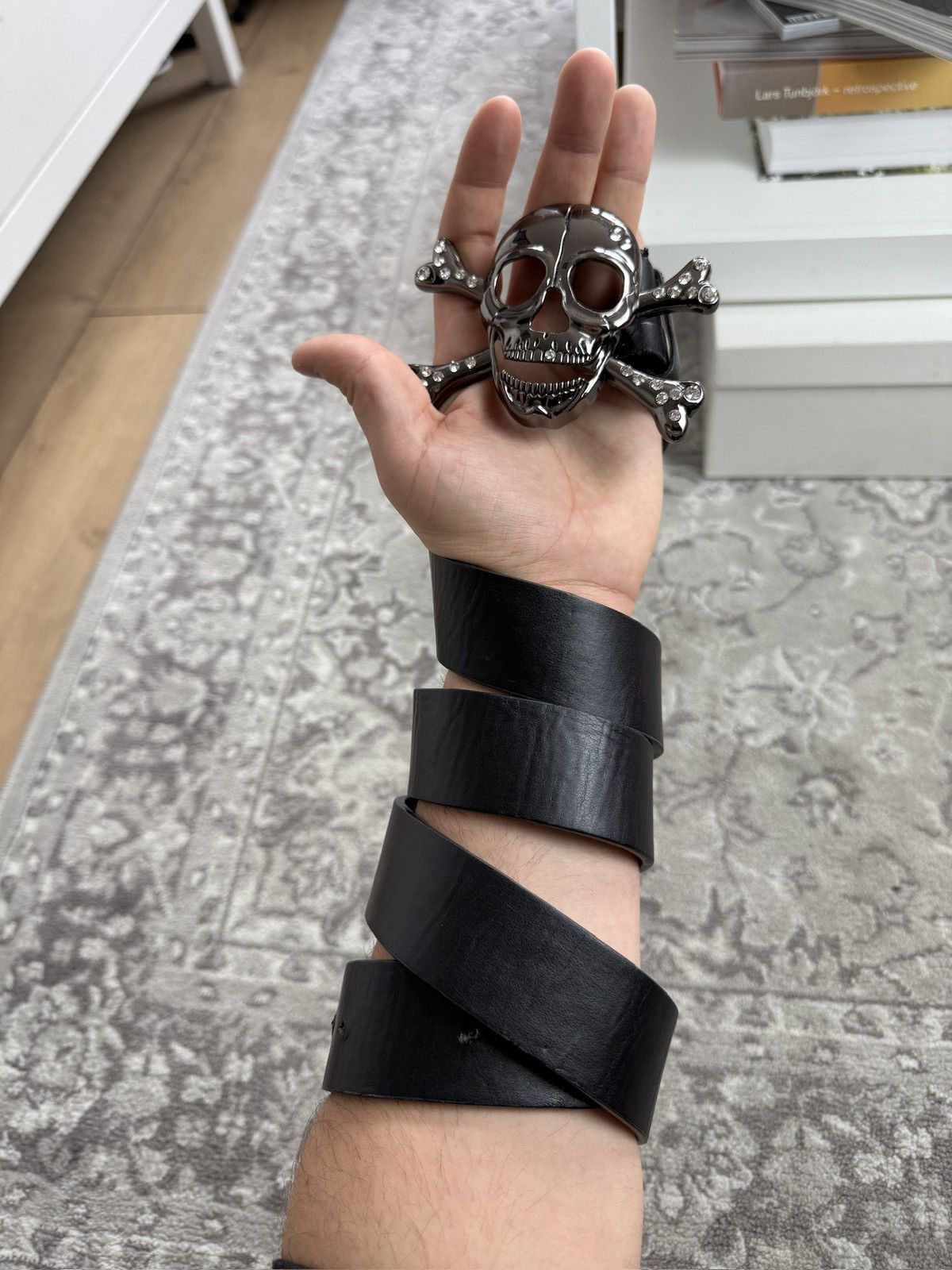 Japanese Brand Vintage y2k skull buckle belt 110cm archive opium avantgarde Size ONE SIZE - 2 Thumbnail