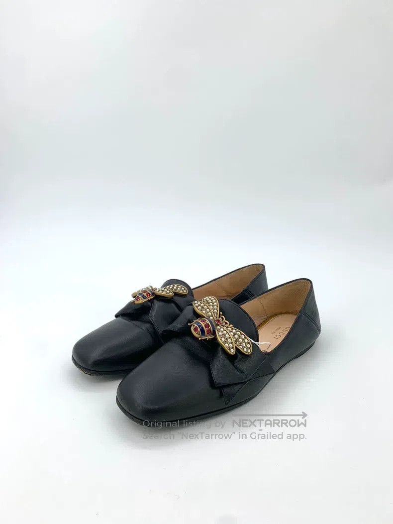 Gucci Gucci Black rhinestone little bee flat leather shoes Size US 5.5 / IT 35.5 - 1 Thumbnail