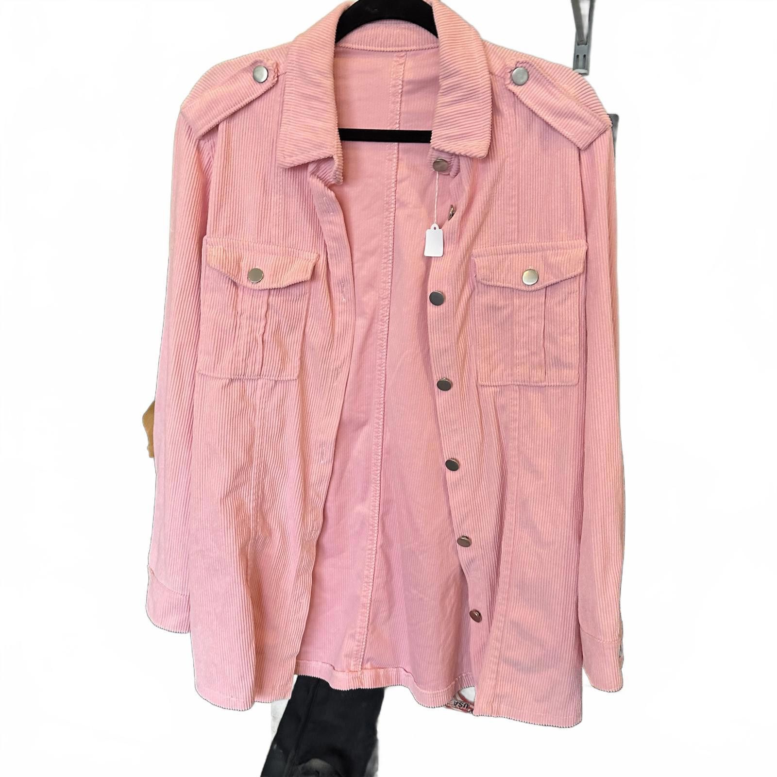 Designer Trendy Pink Corduroy Shirt Jacket M/L Size M / US 6-8 / IT 42-44 - 1 Preview