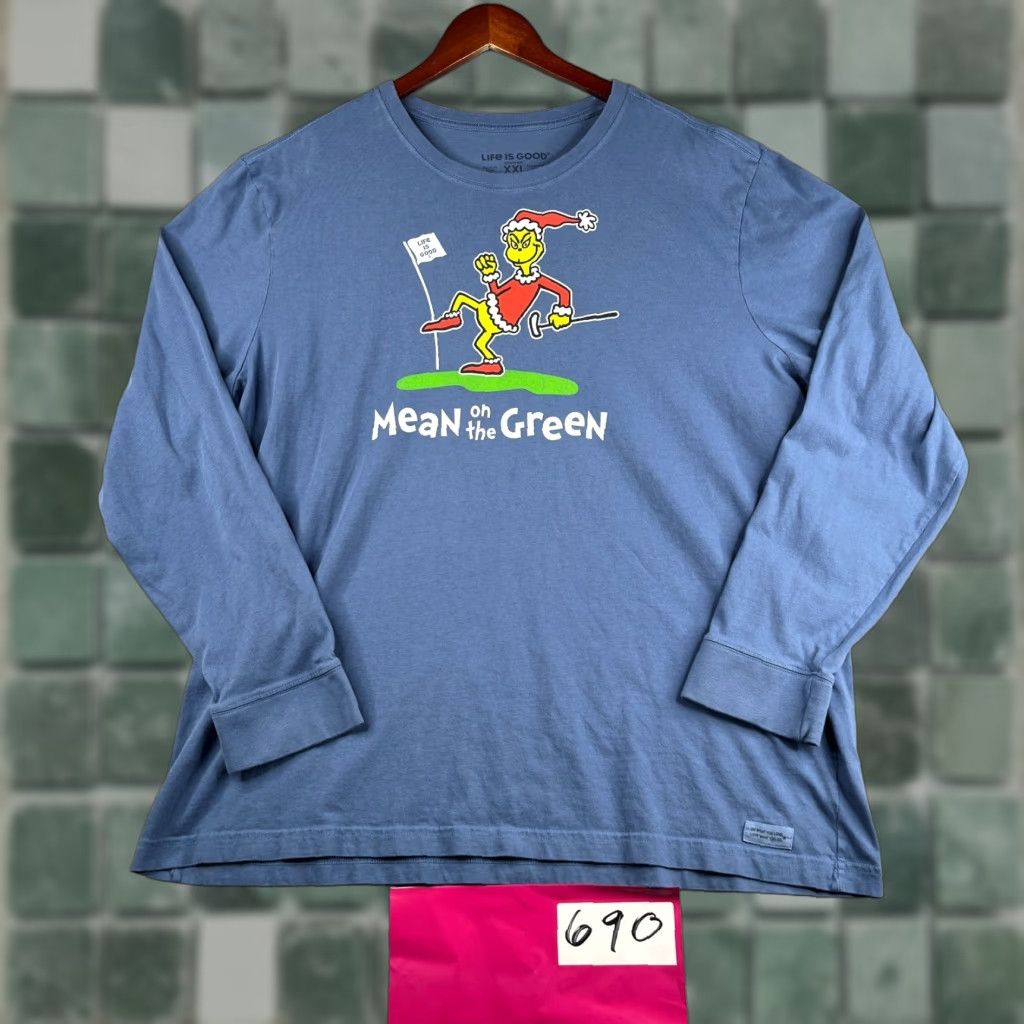 Life is Good Life Is Good Crusher Long Sleeve Shirt Christmas Grinch Golf Green Mens L UI Green Crew Neck Cotton Machine Washable Solid Christmas 2020s Size US L / EU 52-54 / 3 - 1 Thumbnail